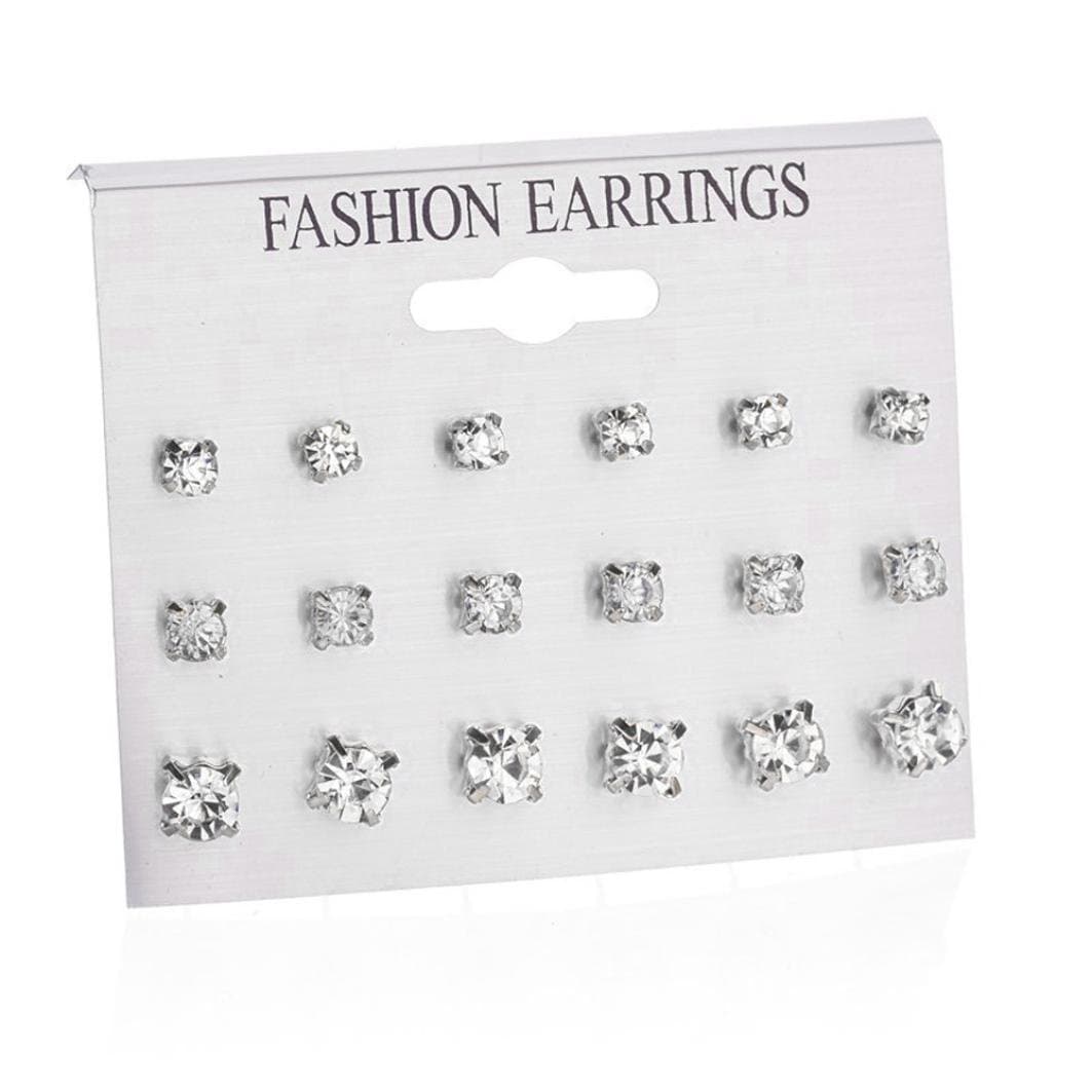 Clearence! Fashion 9 Pairs Tiny Chic Earrings Shiny Brilliant Cut Cubic Zirconia Stainless Steel Stud Earrings For Womens