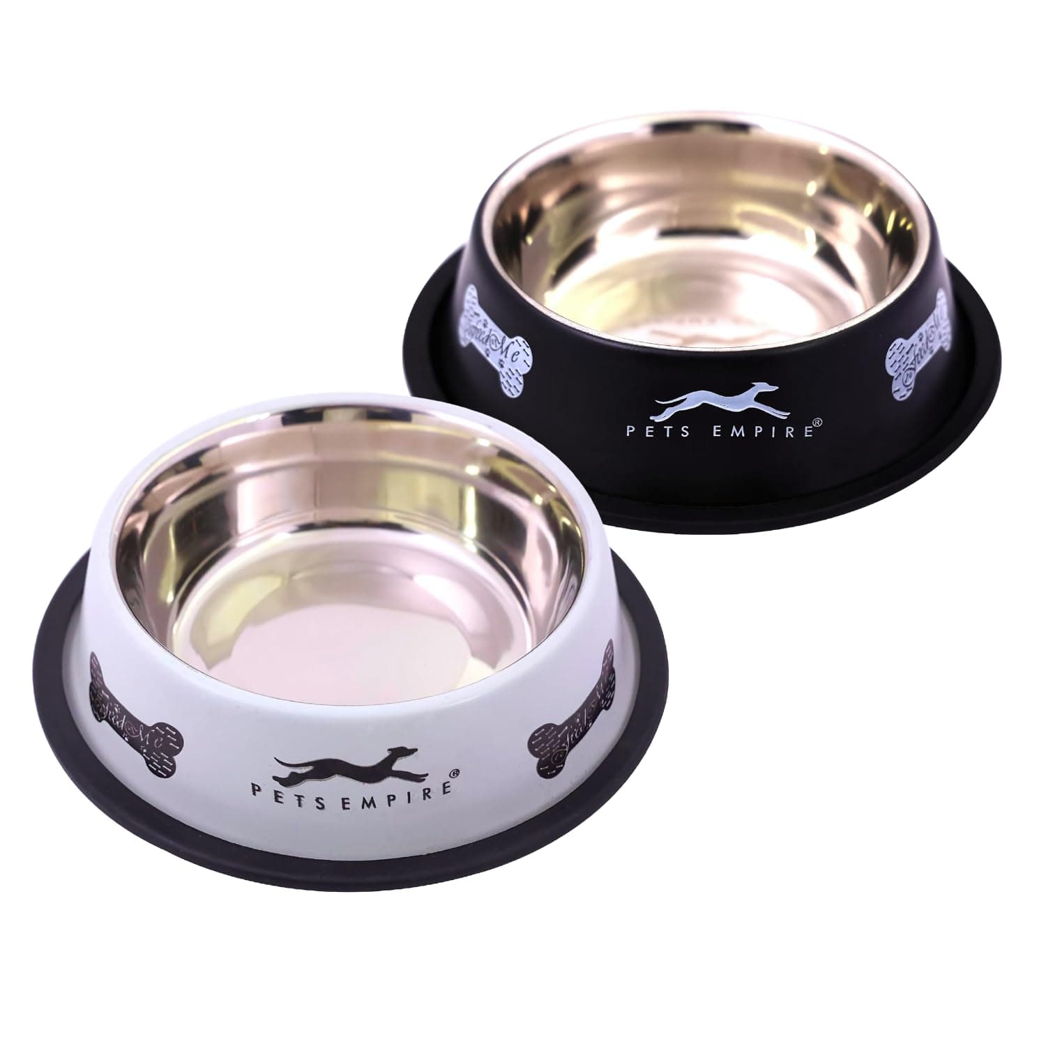 Pets Empire Dog Bowl| Anti-Skid Stainless Steel Bowls for Puppy and Cat | Food & Water Bowl | Cat Bowl | Gifts for Dogs Birthday | Black & Grey Color Combo, Medium Size - 700ml