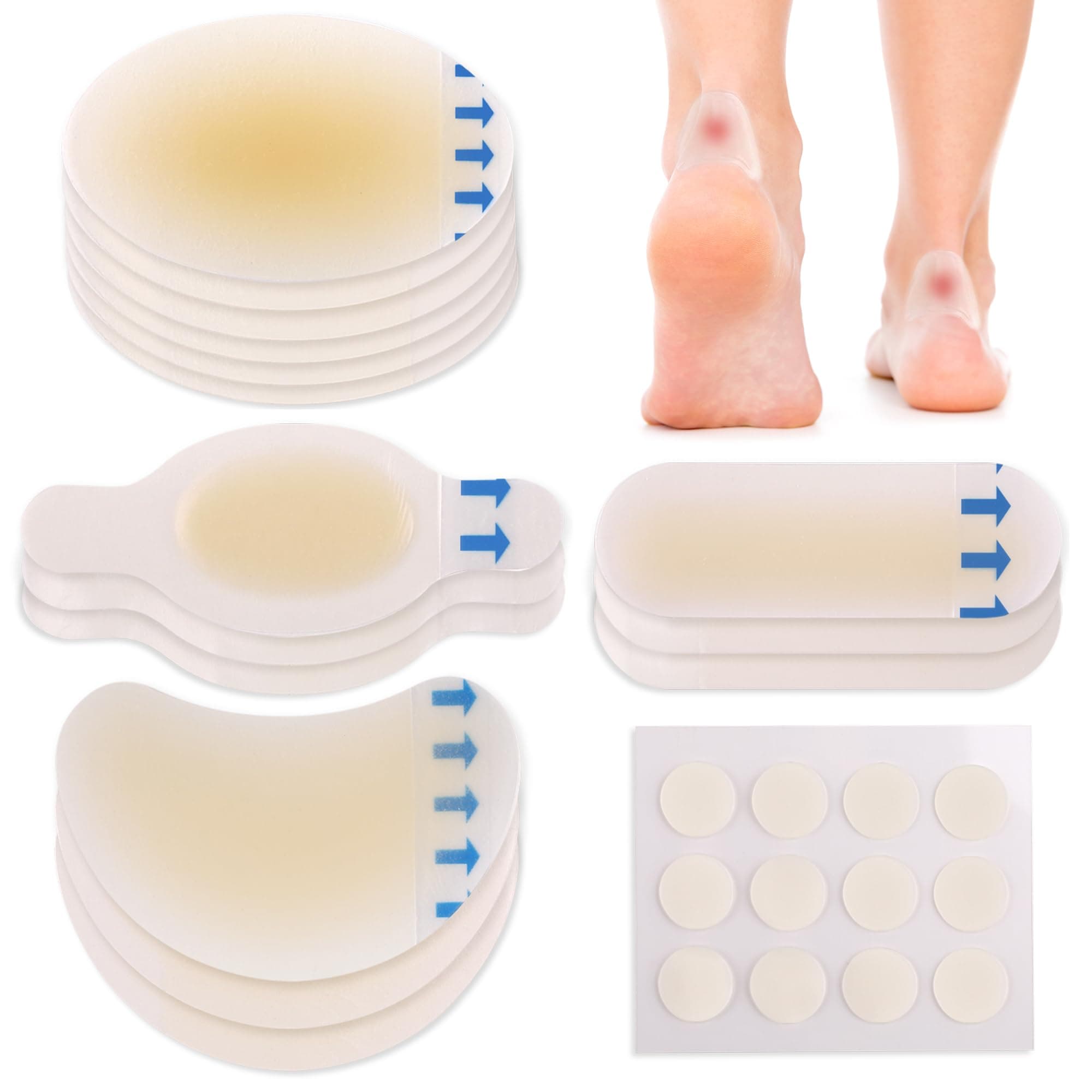 LotFancy Hydrocolloid Bandages, 15 Blister Bandage and 12 Acne Patches, Waterproof Blister Pads for Feet Toes Fingers, Heels Blister Prevention Cushions, 4 Size, Sterile, Travel Essentials