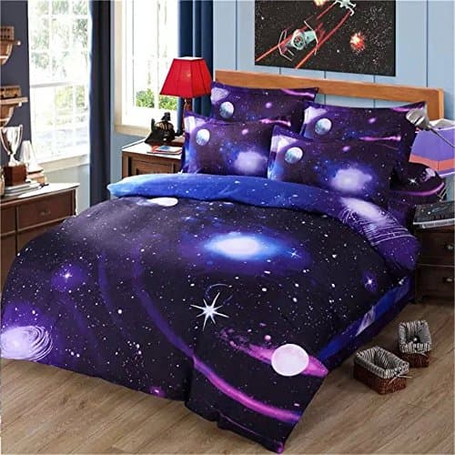 FaloUM Queen Size Kids Bedding Space Print,Universe Outer Space Themed Galaxy Duvet Cover Sets,Universe Outer Space Themed Bedding Sets 4pc,100% Polyester (No Comforter),Twin Size 2pc