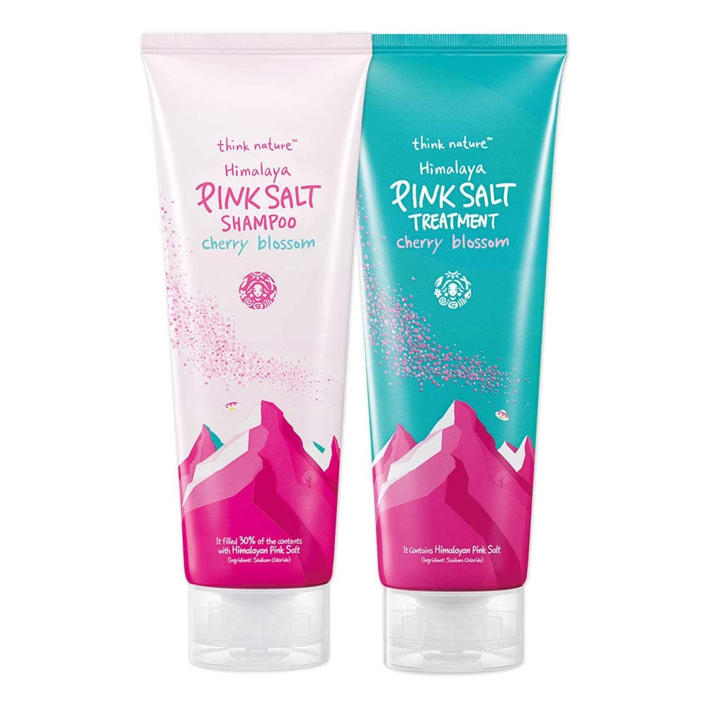 Think Nature Himalaya Pink Salt Shampoo and Treatment Set Cherry Blossom Set, No Sulfate Paraben, All Hair Types, (9.52Fl oz + 7.94Fl oz)