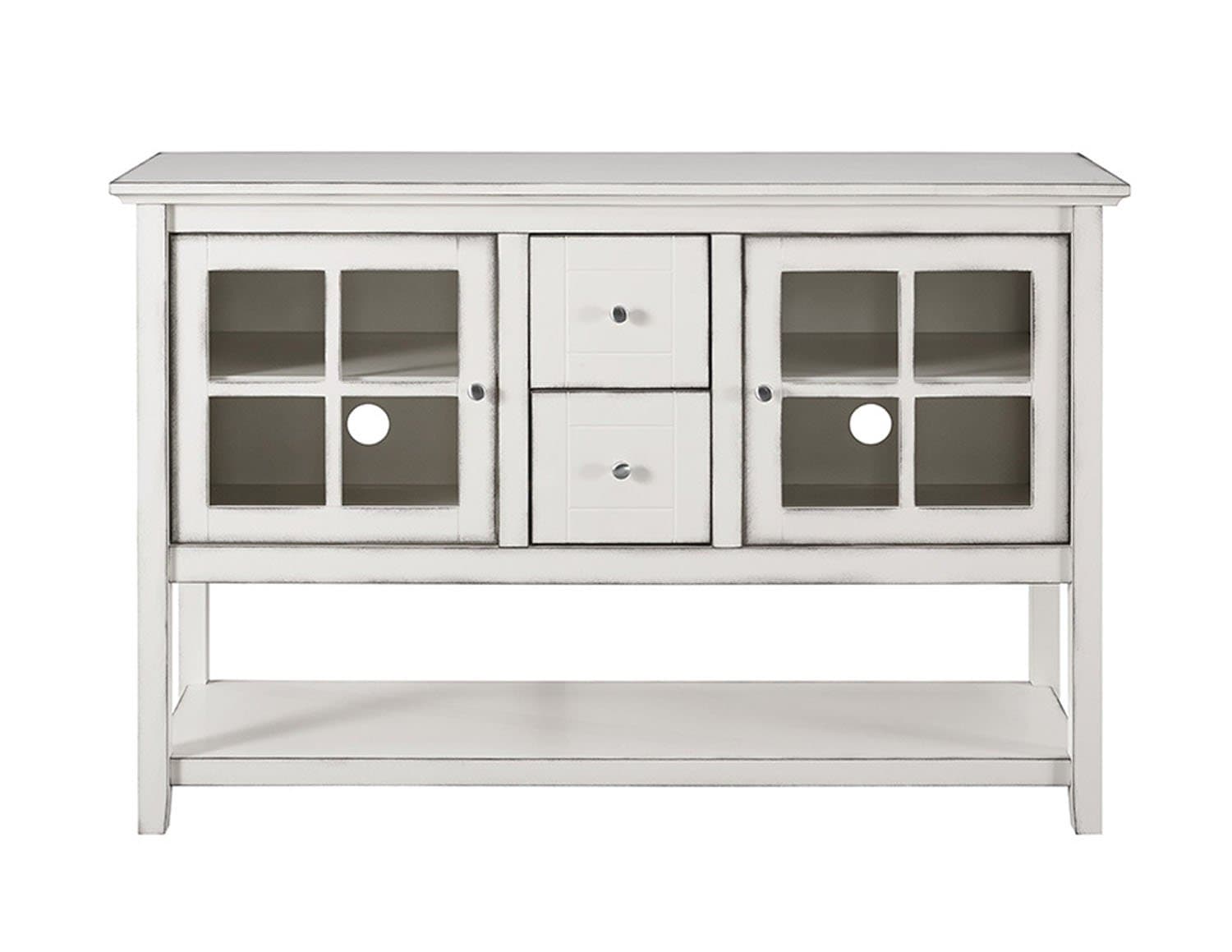 Walker Edison Charlotte Classic Glass Door Storage Buffet, 52 Inch, Antique White