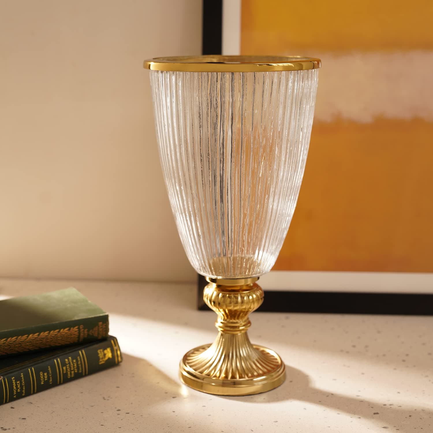 Pure Home and Living Clear Ribbed Glass Hurricane