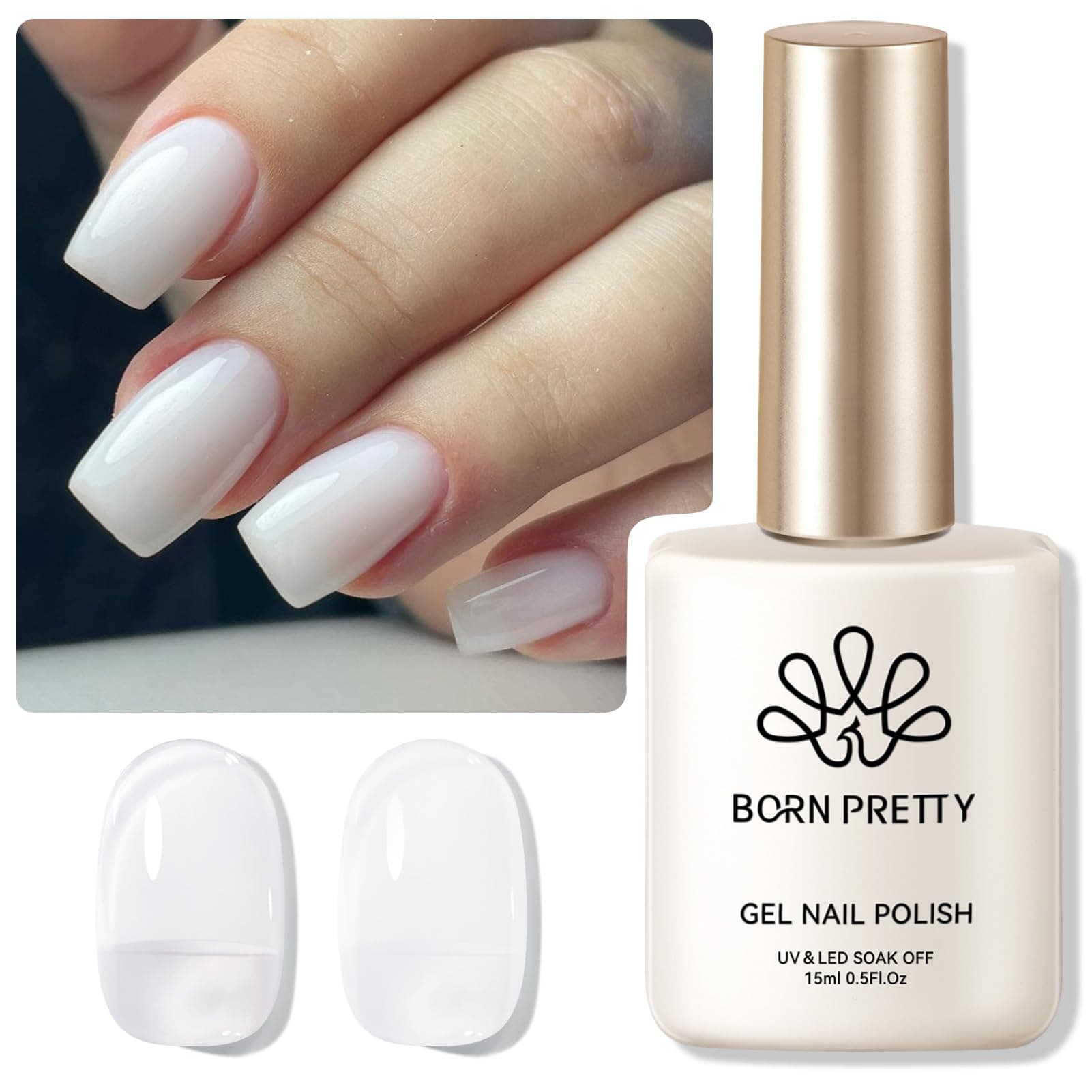 Milky White Gel Nail Polish Jelly White Sheer Translucent Neutral Gel Polish Soak Off Nail Art Gel 15ml, 0.54 Fl Oz