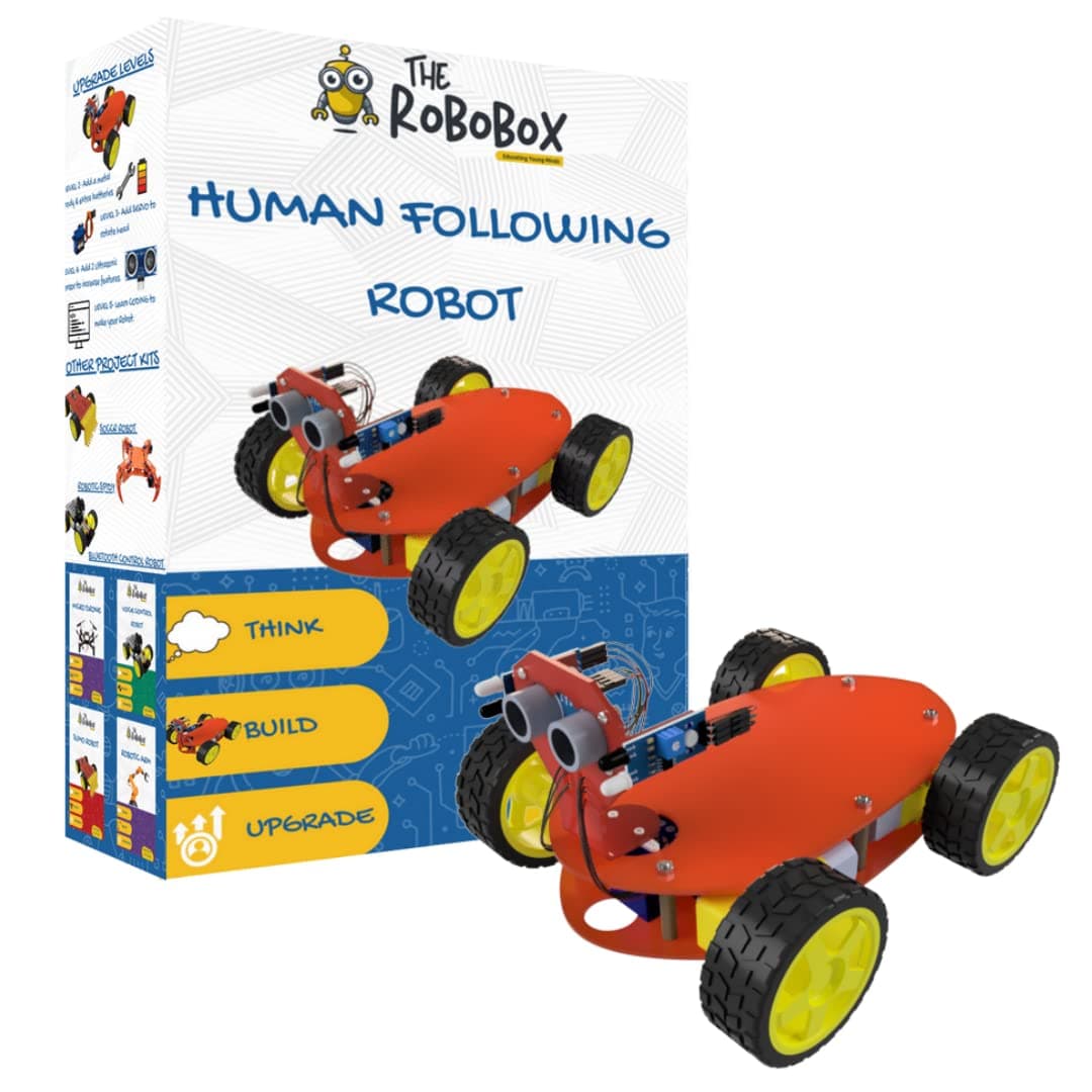ROBOBOX Human Following Robot Kit | Educational Toys for Kids Age 6-17 | Robotic Assembly Circuit Designing Compatible with Arduino Programming | No Soldering | STEM Learning Kit.