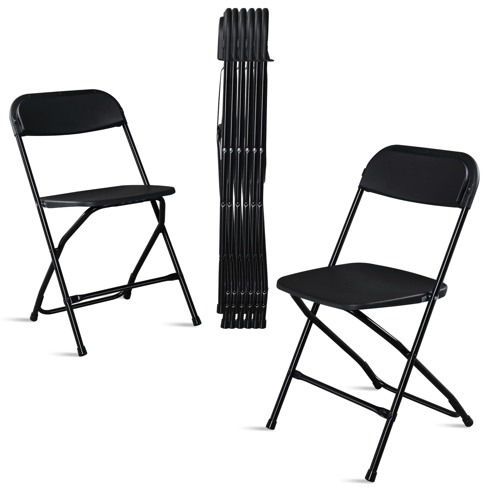 6 Pack Black Plastic Folding Chairs, Portable Party Chairs, Stackable Commercial Seats with Steel Frame for Home Office Wedding Party Indoor Outdoor Events Chairs, 350lbs Capacity