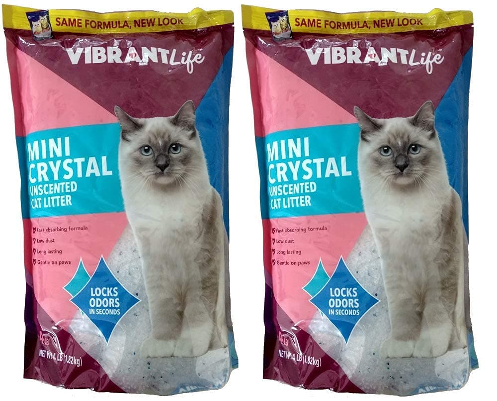 Vibrant Life Formerly Mimi Pet Cat Litter Mini Silica Gel Crystals, Ultra Absorbent, Unscented and Lightweight 4-Pound Bags