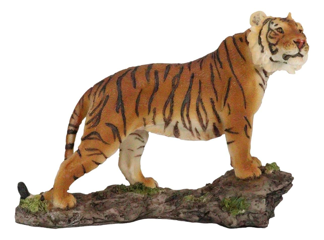 Ebros 7.25" Long Jungle Menace Orange Bengal Tiger Standing On Rock Statue Giant Cat Wild Animal Decorative Figurine