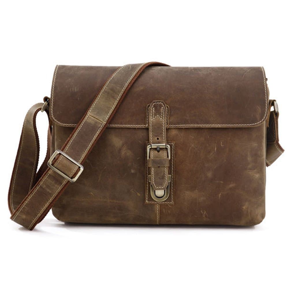 Mige Intl Mens Genuine Cow Leather Messenger Shoulder Bag Cross Body Purse iPad Tablet Case Brown