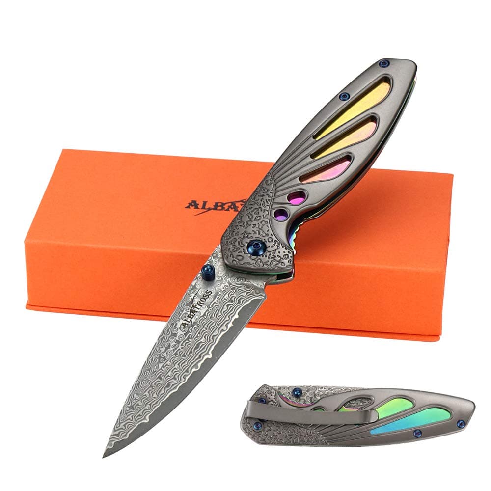 ALBATROSS Premium Damascus Steel Pocket Knife - EDC Folding Knife with Liner Lock, 71-Layer Hand Forged Blade, Everyday Carry for Hunting, Camping & Outdoor Adventures - HGDK026