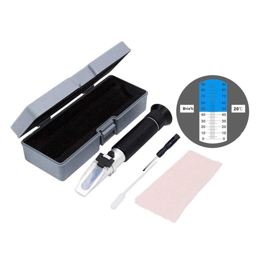zhouweiwei LYT-390 Portable Handheld Design 0-90% Honey Sugar Solution Brix Refractometer Saccharometer Measuring Tool Set