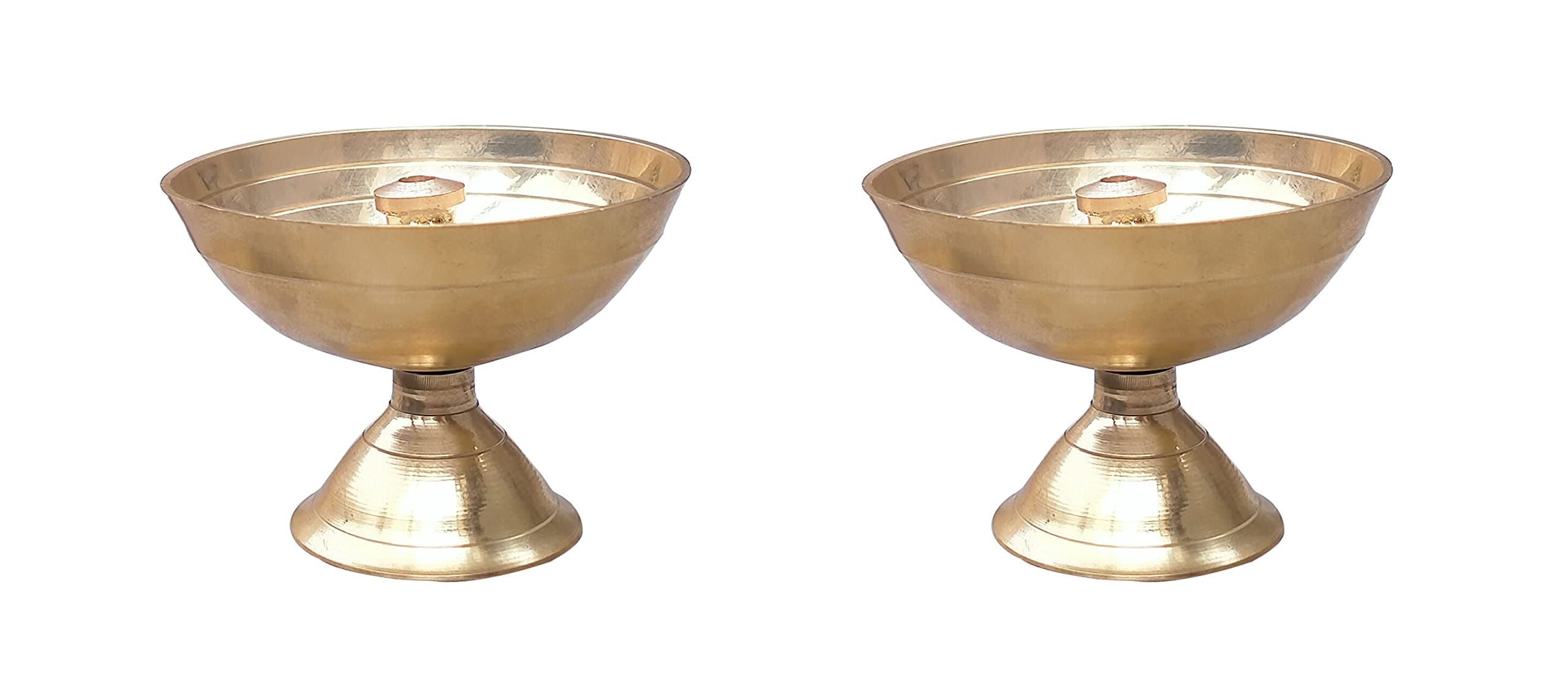 UNIQUE HUBS Round Jyot Brass Diya Night Akhand Jyoti Pooja Hawan Diya Indian Festive Diwali Puja Pooja Mandir Home Temple Oil Lamp Set of 2