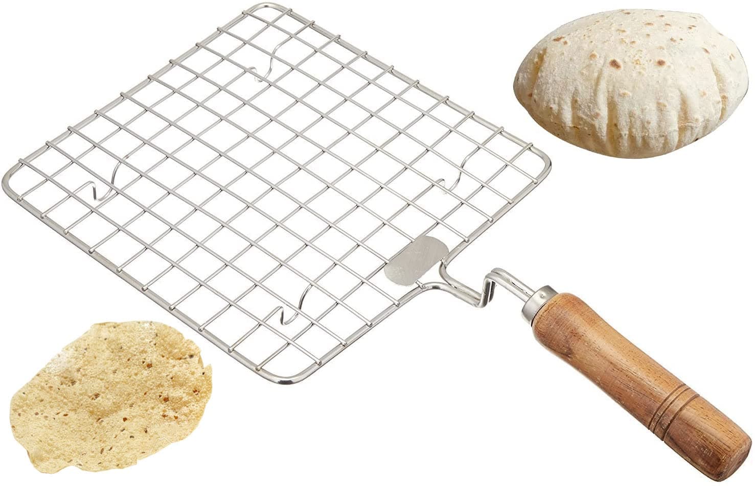 Wooden Sqaure Roasting Net,Stainless Steel Wire Roaster,Wooden Handle Round with Roasting Net,Roasting Net,Square Roasting Net,Papad Jali,Roti Jali,Roaster