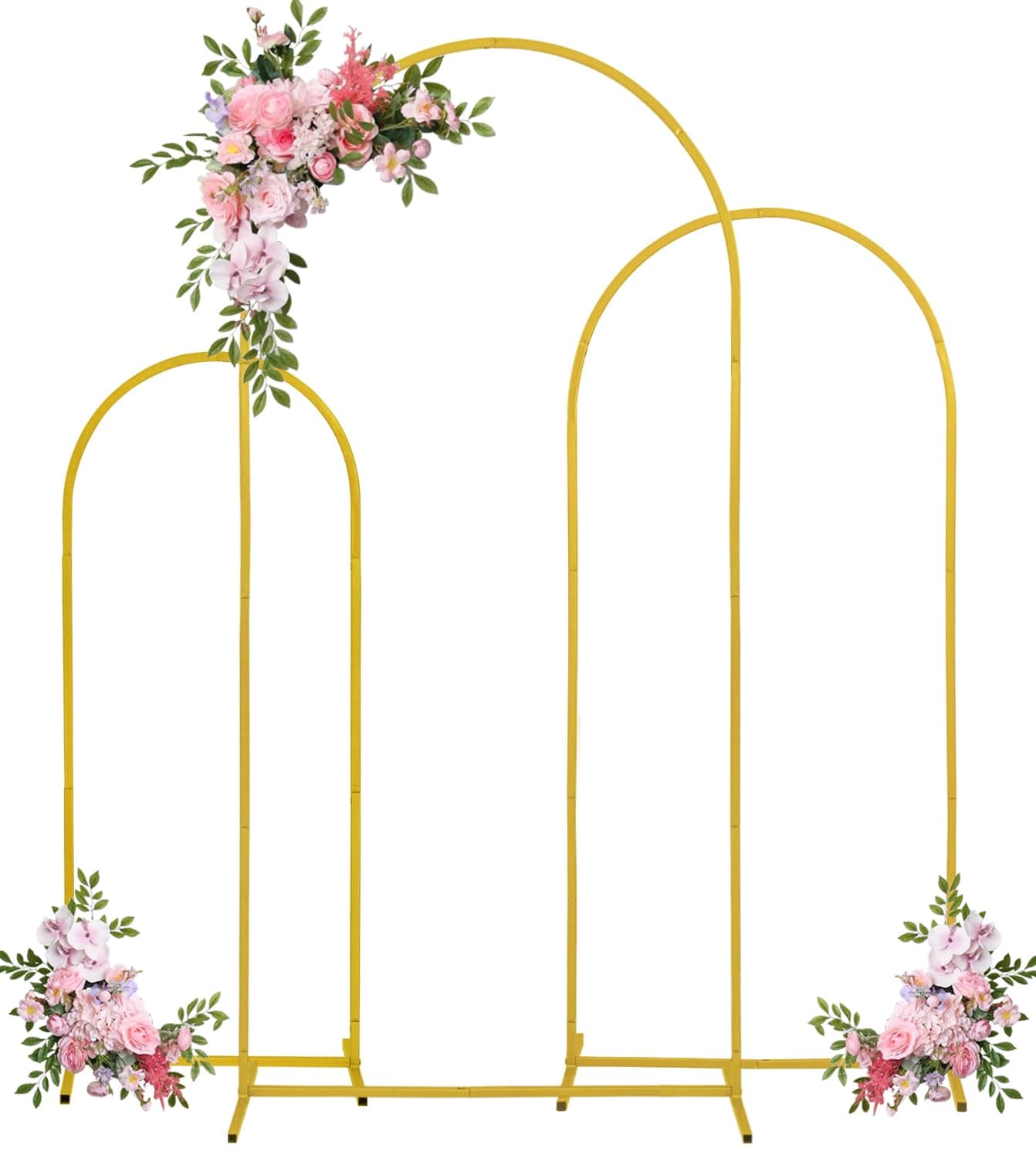 Fivenl Arch Backdrop Stand 6FT, 5FT, 4FT Set of 3 Gold Wedding Arch Stand Balloon Arch Stand Stable Metal Arch Backdrop Frame for Wedding Ceremony Birthday Party Bridal Baby Shower Banquet Decoration
