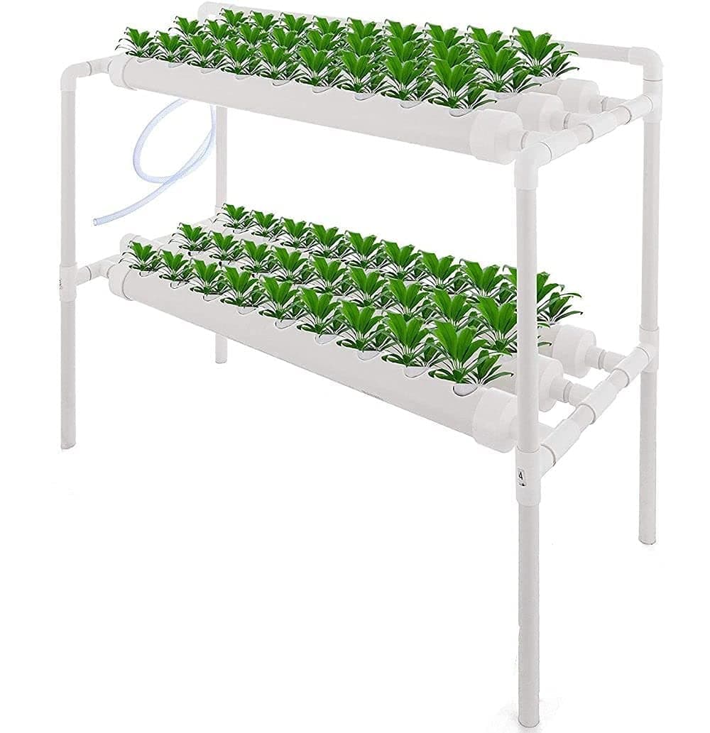 Kacsoo 2 Layers 54 Plant Sites Hydroponic Site Grow Kit 6 Pipes Hydroponic Growing SystemPVC Water Culture Garden Plant System and Hydroponic Experiment, Flowers (72 Sites 8 Pipes, 2 Layers)