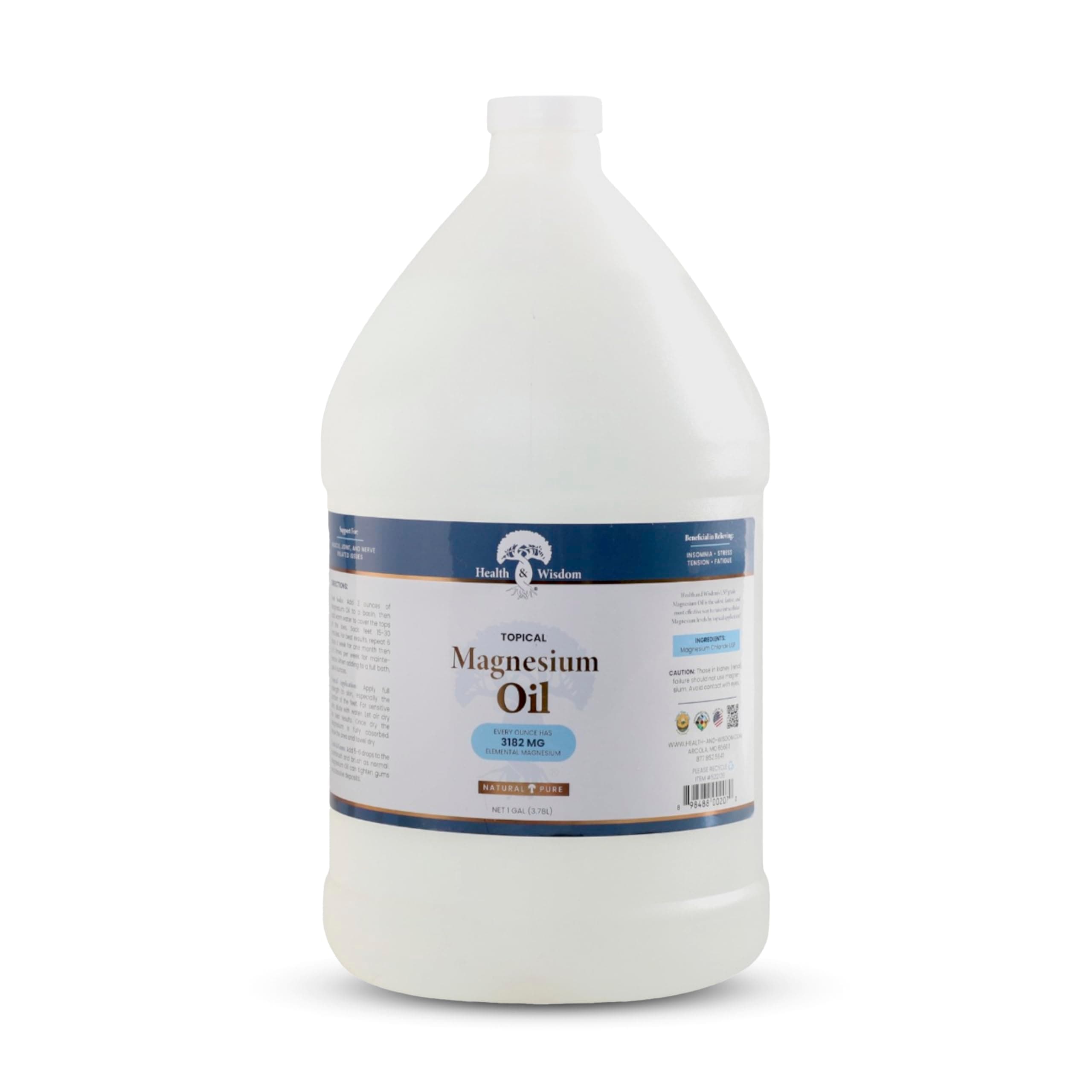 Health & Wisdom Pure Magnesium Oil - Topical Muscle & Joint Relief- Natural and Pure Skin Moisturizer - Enhanced Absorption - 128 fl oz