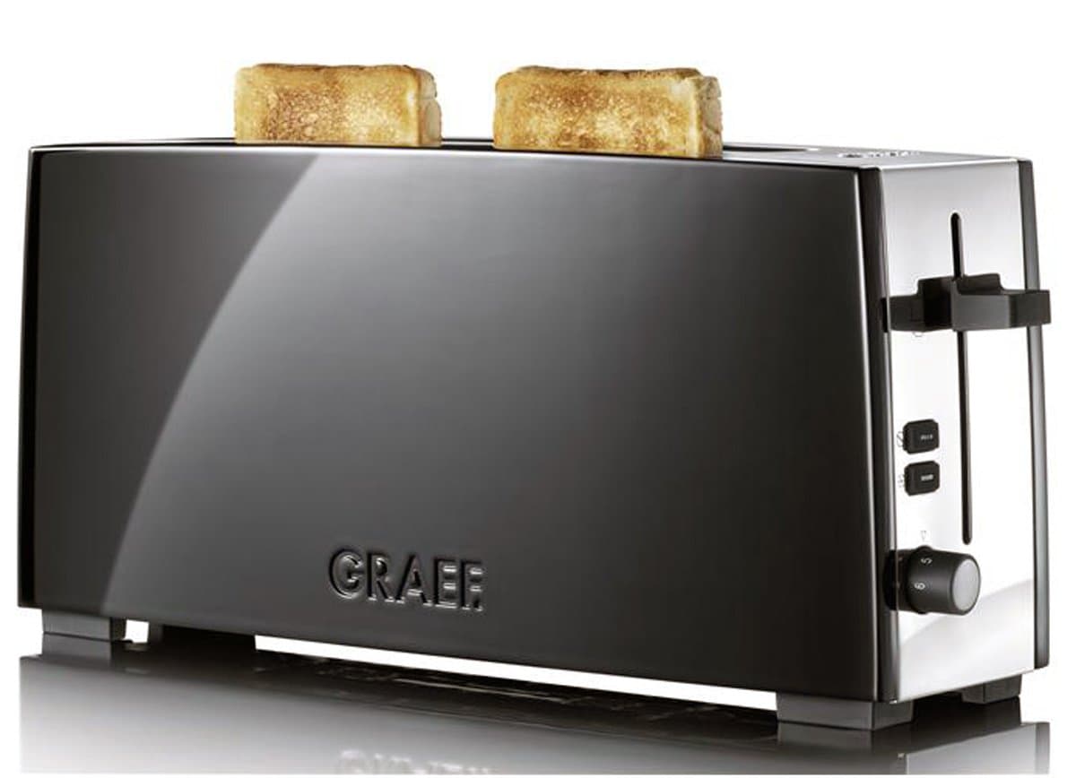 Graef Black with Polished Stainless Steel 2 Slice Long Slot Toaster, Aluminium High Polished Black Lacquered Sides