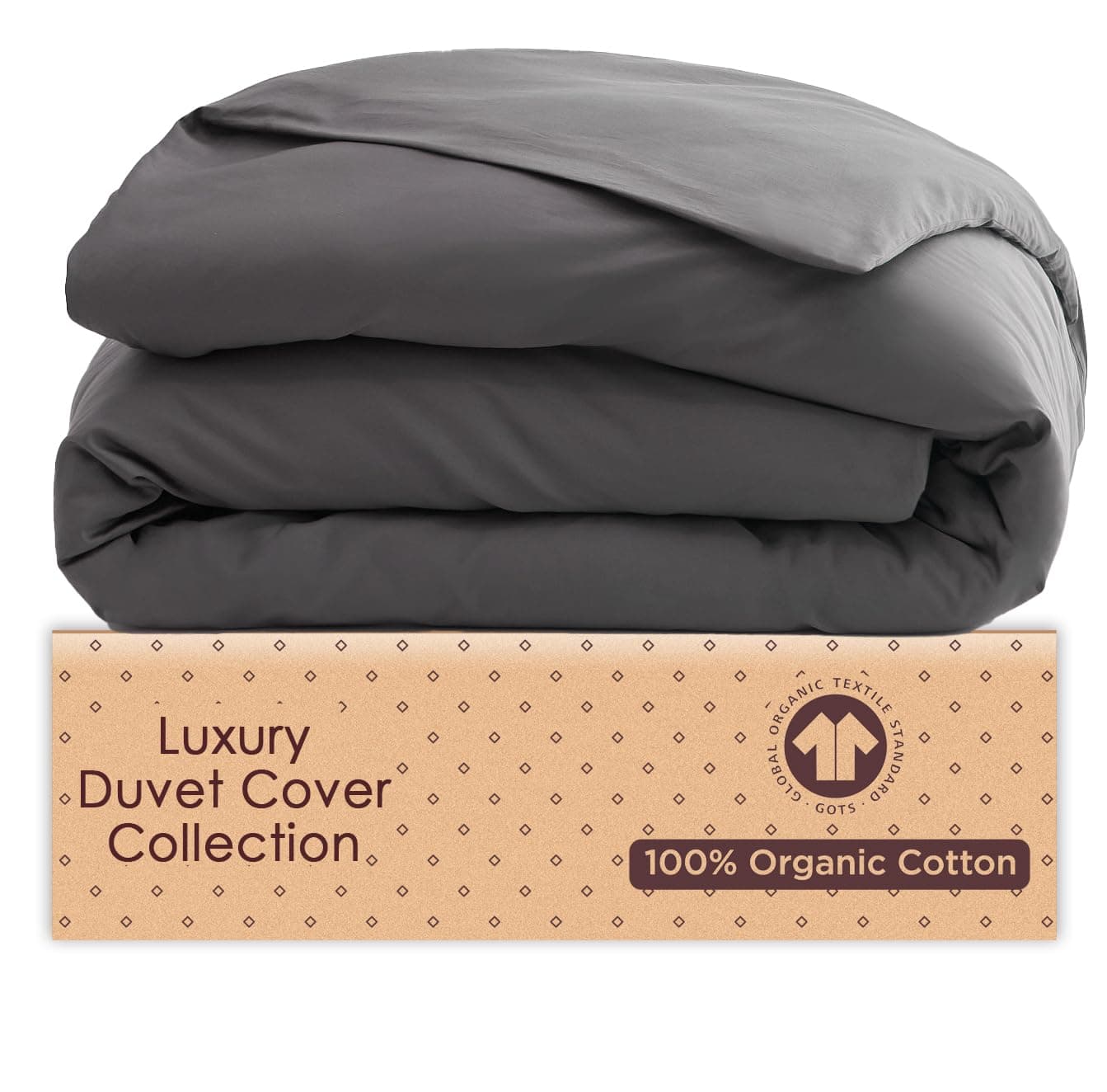 Organic Cotton Duvet Cover King/Cal King – Smoke Grey – GOTS Certified – Soft & Smooth Sateen Weave – Secure Fit with Corner Ties & Envelope Closure – Premium Bedding – Machine Washable – Tissaj