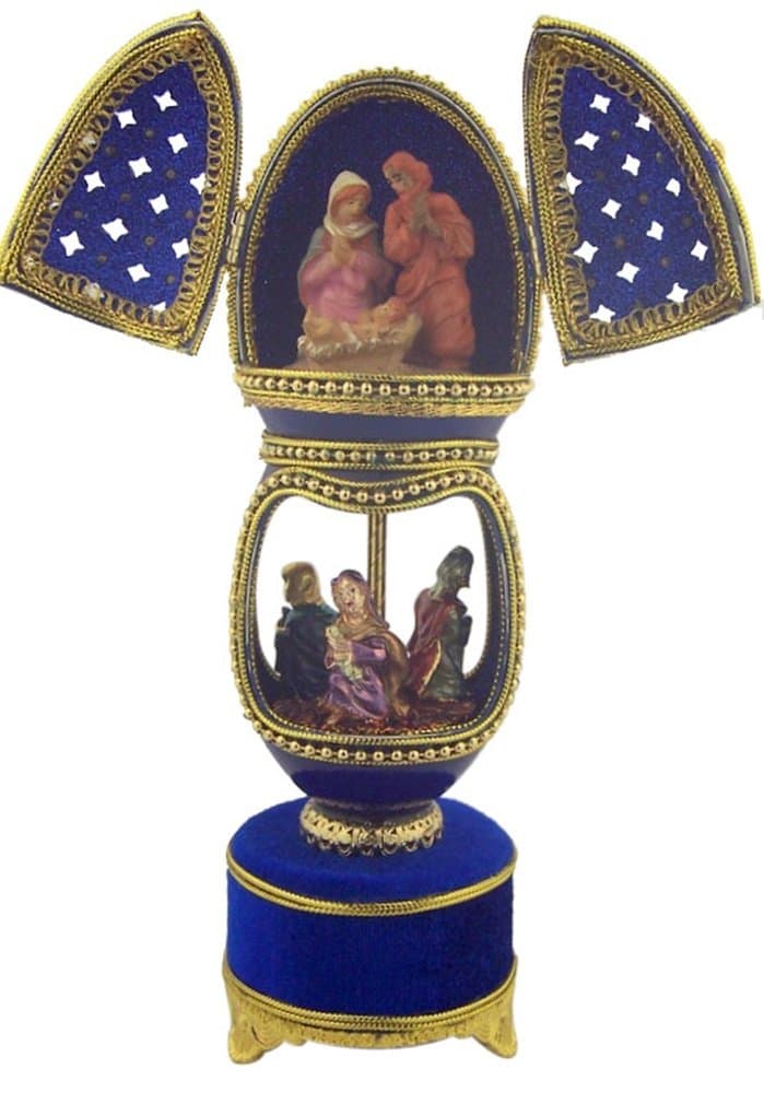 The Greatest Gift of All Holy Family with Wise Men in Genuine Goos Egg Music Box