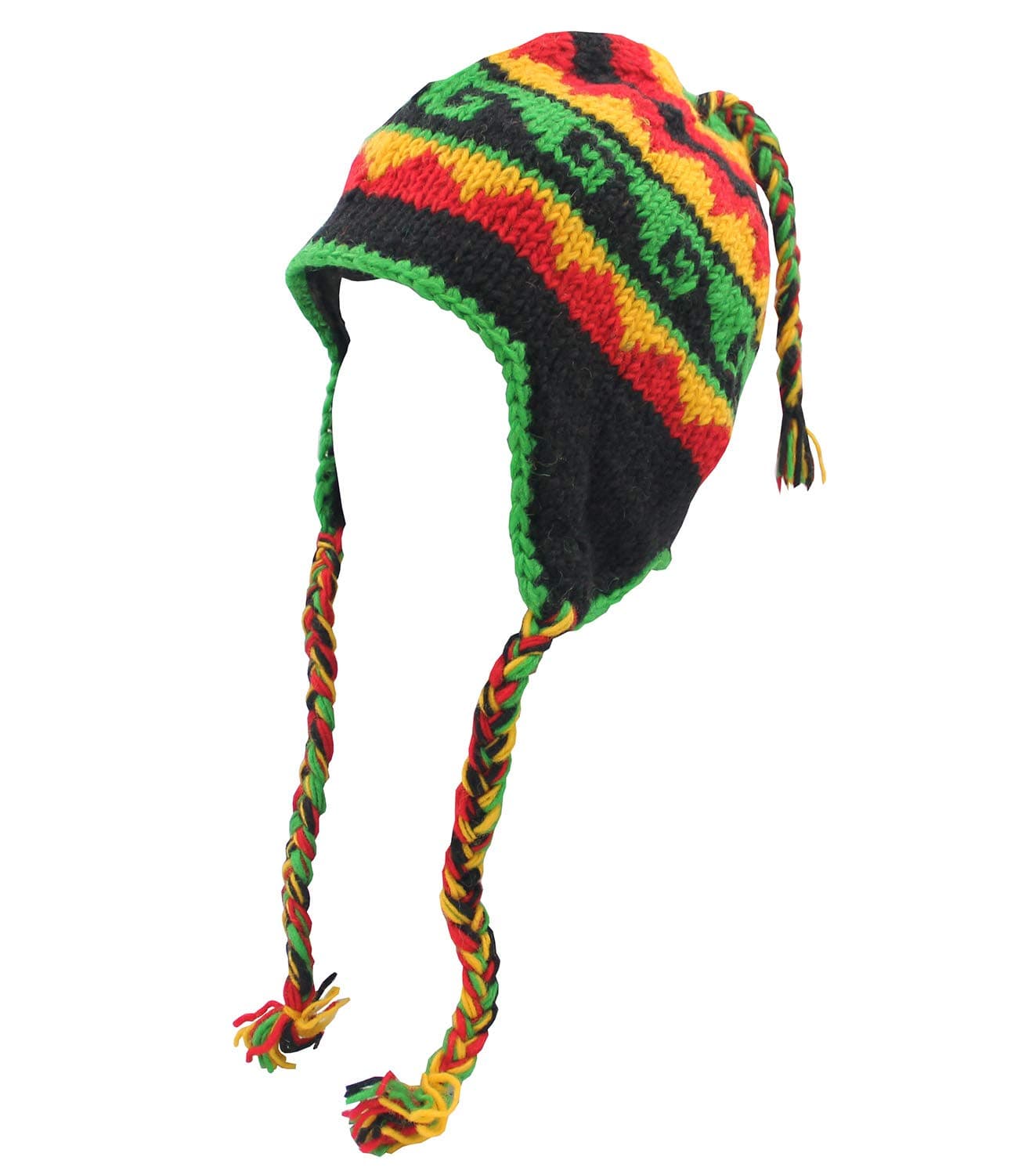 KayJayStyles Rasta Nepal Hand Knit Ear Flaps Beanie Ski Wool Fleeced Hat