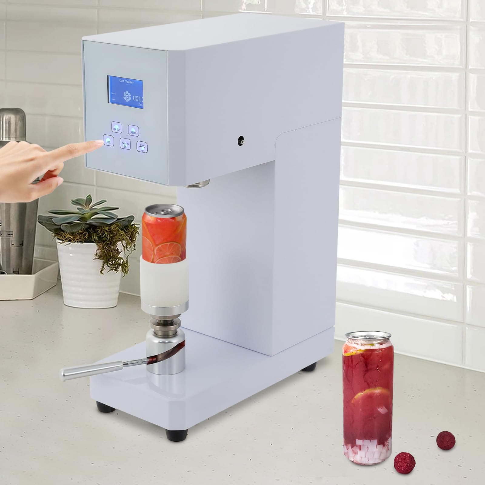 Commercial Semi-Automatic Cans Sealer Machine, 370W 110V Electric Aluminum Cans Sealing Machine, White Beverage Seal Machine W/LED Display, Milk Tea Drink Bottle Sealer, Soda Can Sealer Machine