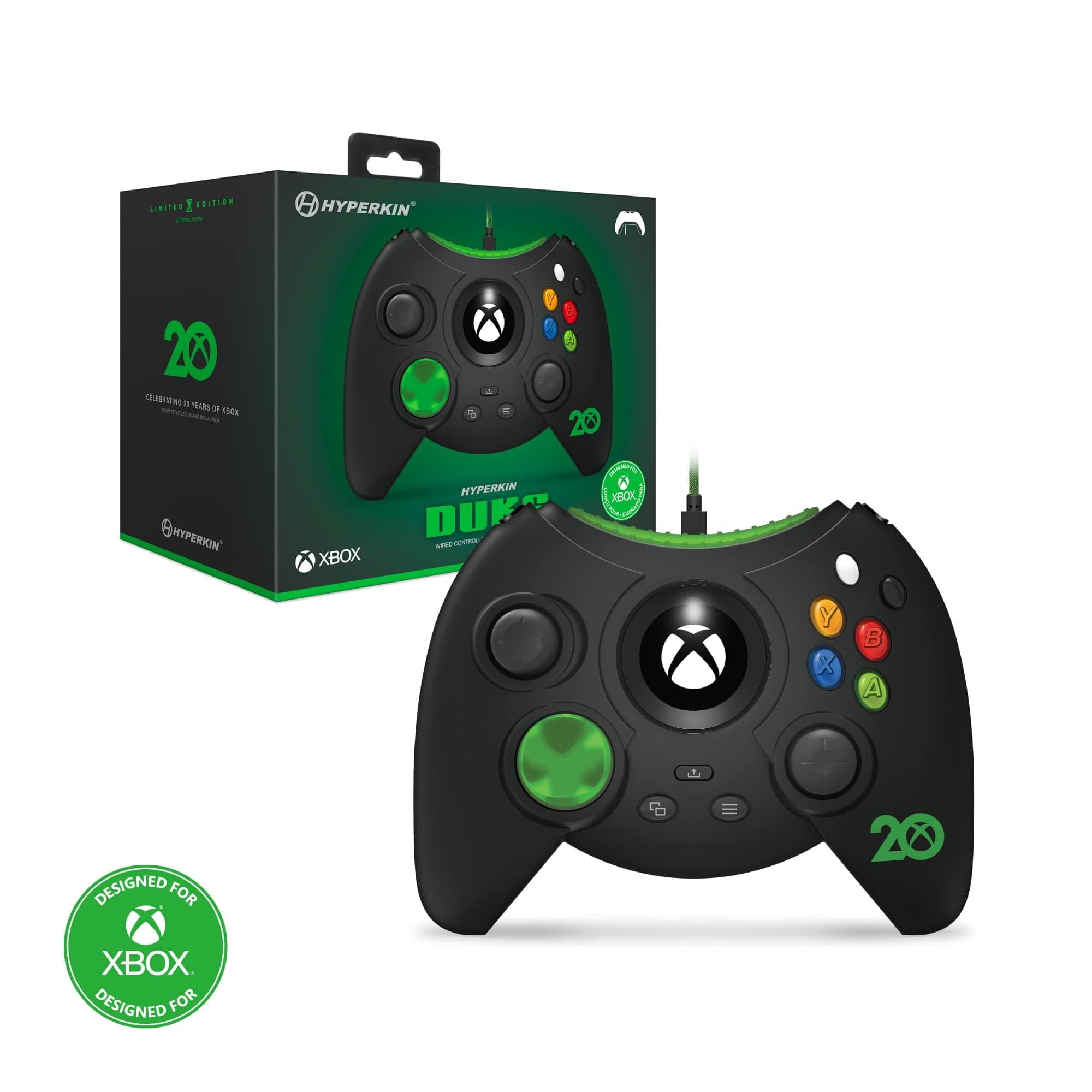 Hyperkin Duke Wired Controller For Xbox Series X|S/Xbox One/Windows 10 (Xbox 20Th Anniversary Limited Edition) (Black) - Officially Licensed By X;