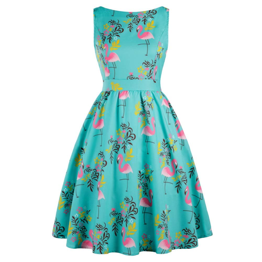 JJHR dress Women Summer Rockabilly Swing Dress Flamingo Floral Print Party Dress Dress