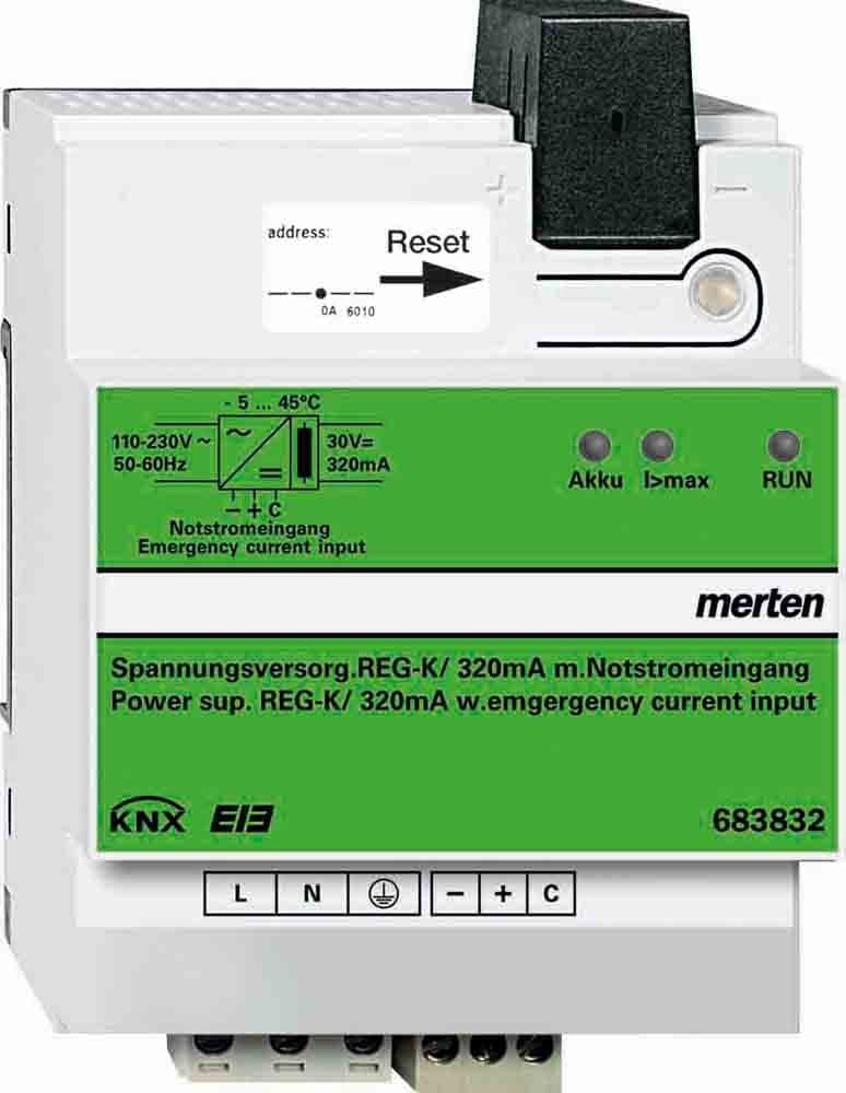 Merten REG-K 683832 KNX Power Supply Unit 320 mA with Emergency Power Input Socket Light Grey