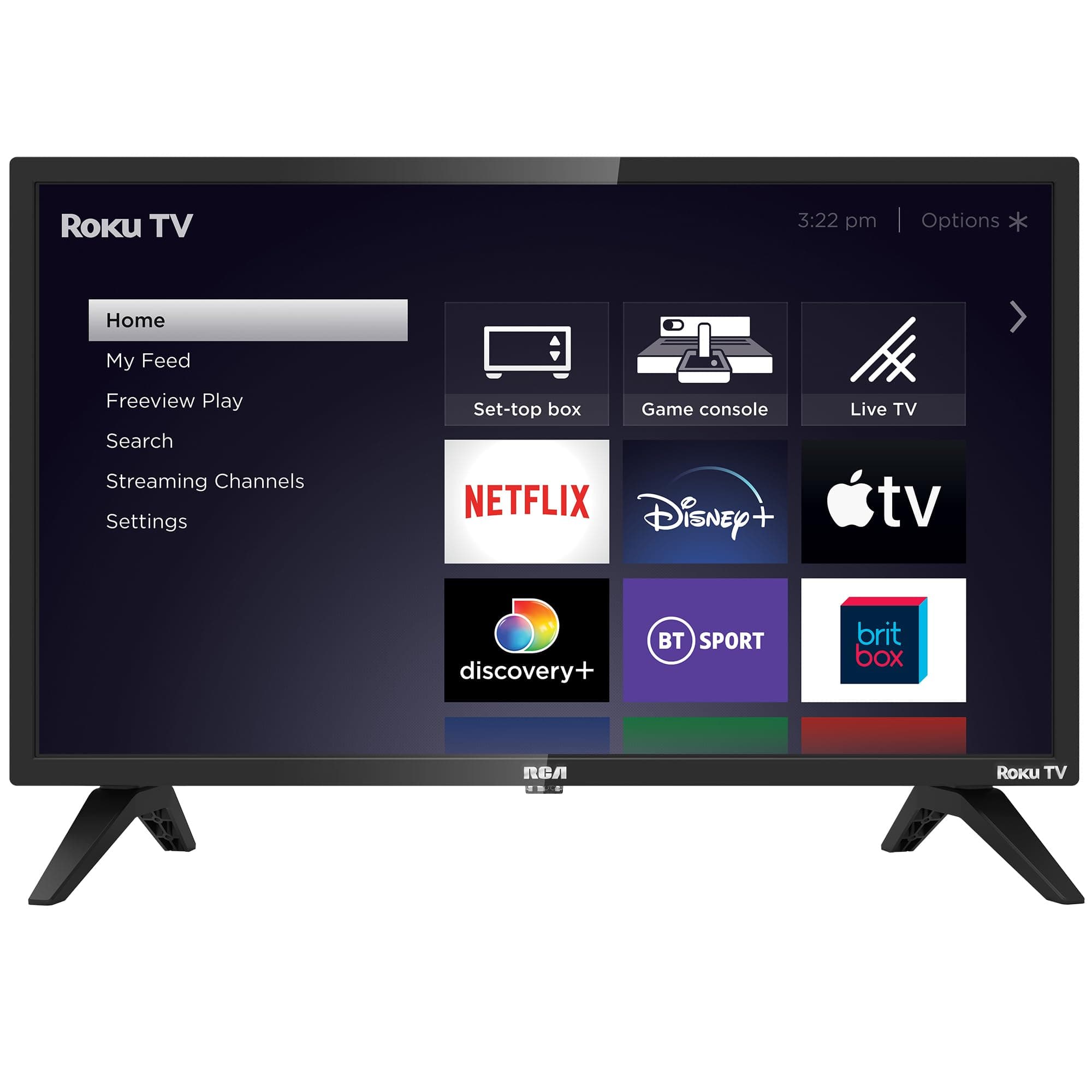 RCA Roku TV 24" Smart TV, 24 Inch HD TV with Apple Netflix Freeview, DVB-T2/T Dolby Audio 3 x HDMI 1 x USB Port, Ideal Large Screen for Small Lounge or Kitchen