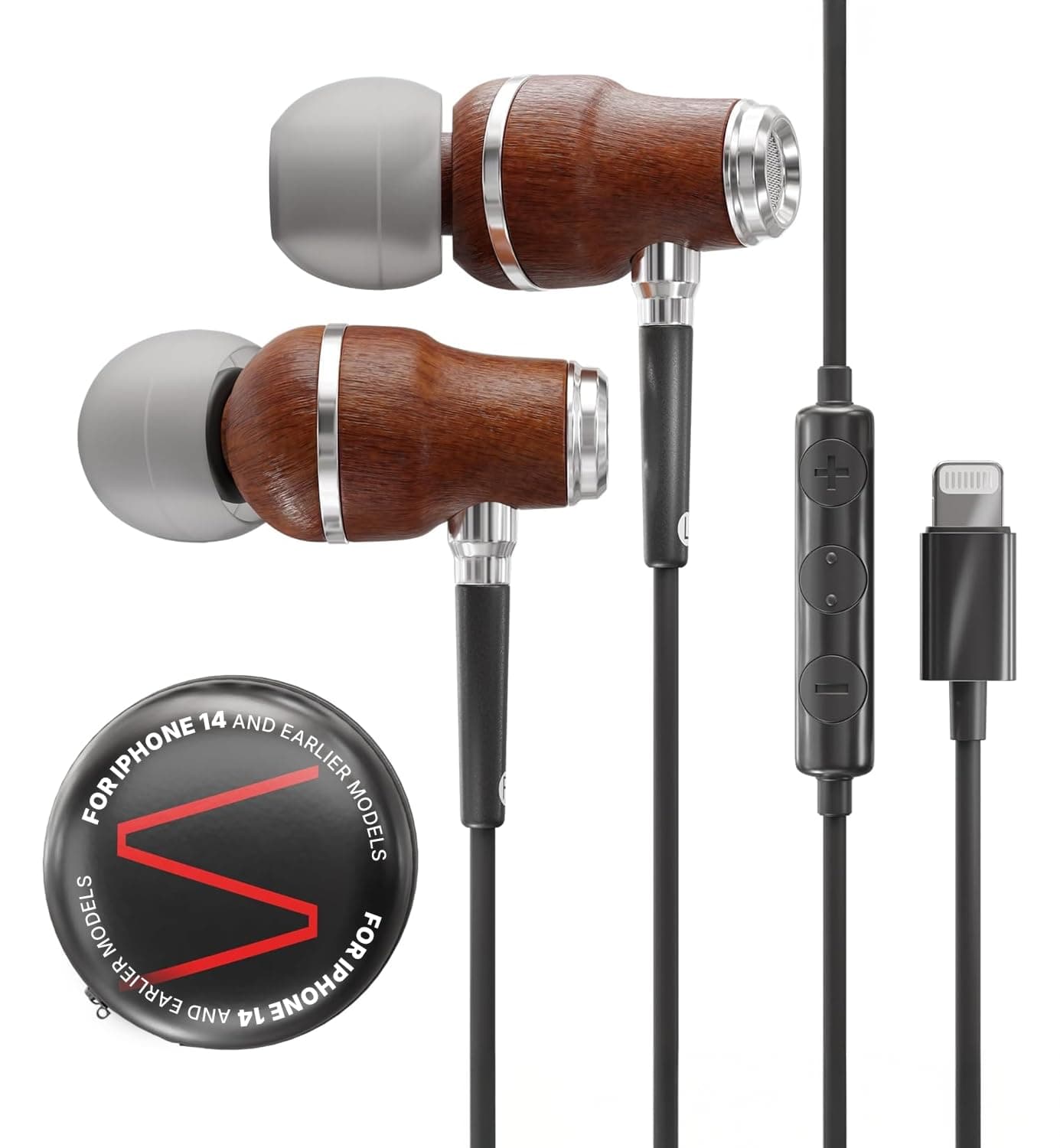 Symphonized NRG MFI Earbuds, Certified Lightning Earbuds Compatible with Apple iPhone/iPad/iPod, Genuine Bubinga Wood in-Ear Noise Isolating Earphones, Stereo Wired Headphones (Black)