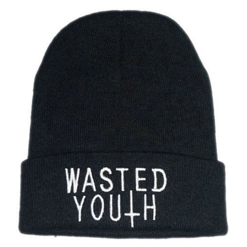 Wasted Youth Beanie Black Hat Hiphop Knit Beanie Unsex Winter Hat