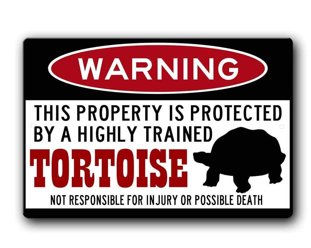 FemiaD Tortoise Sign,Funny Metal Signs,Tortoise Gift,Tortoise Accessories,Tortoise Warning Sign,Pet Gift, Small Pet Tin Sign 8 X 12 Inches