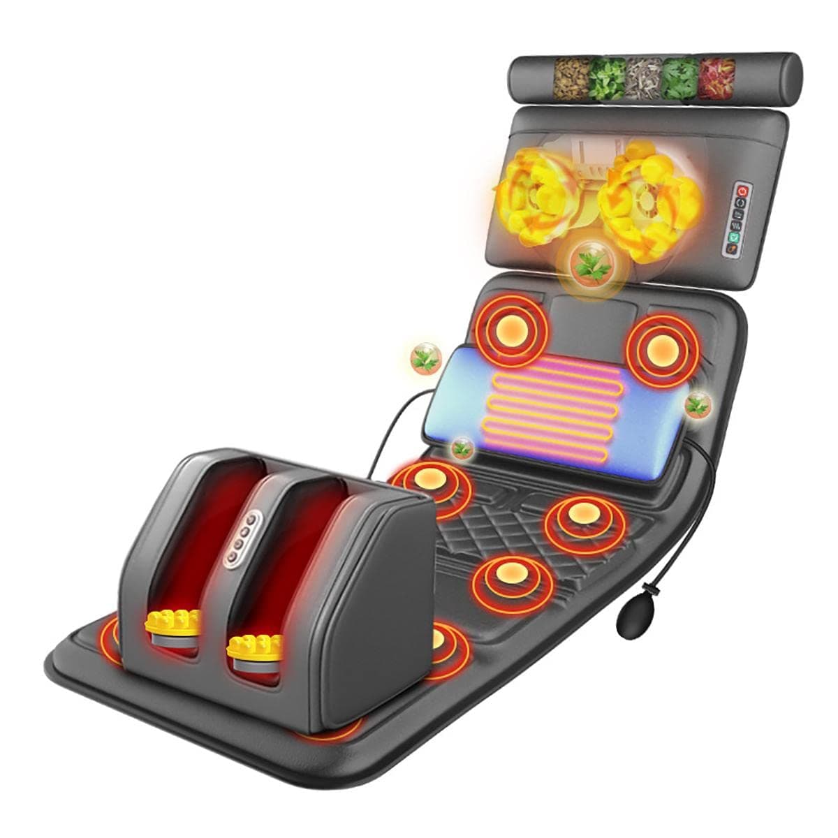 VIIPOO Full Body Massage Mat with Heat 10 Vibration Motors 20 Neck Shiatsu Massage Heads 9 Massage Modes Electric Massage Mattress Cushion for Neck Back Pain,Gray plush