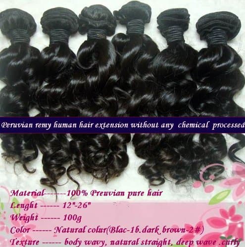 AAAA Grade 100% Peruvian Remy Human Hair Weft Real Virgin Peruvian Hair Extensions Deep Wave Curly 18" 22" 2 Bundles 200 Grams Unprocessed Black 1B