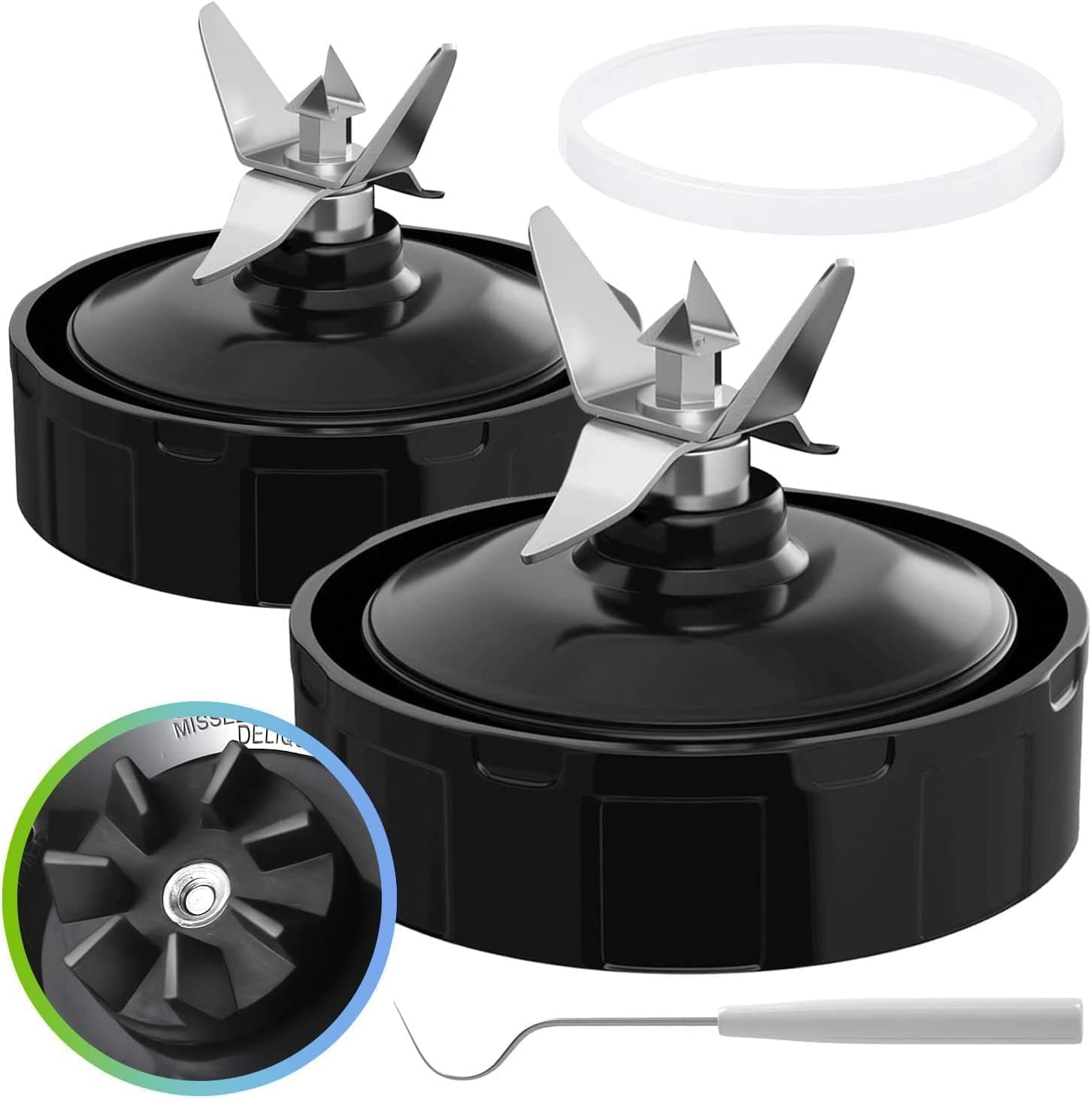 (2 Pack) Blender Replacement Parts 7 Fin Extractor Blade Assembly with Rubber Gasket for Nurti Ninja Blenders Auto iQ BL480 BL482 BL642 BL682 NN102