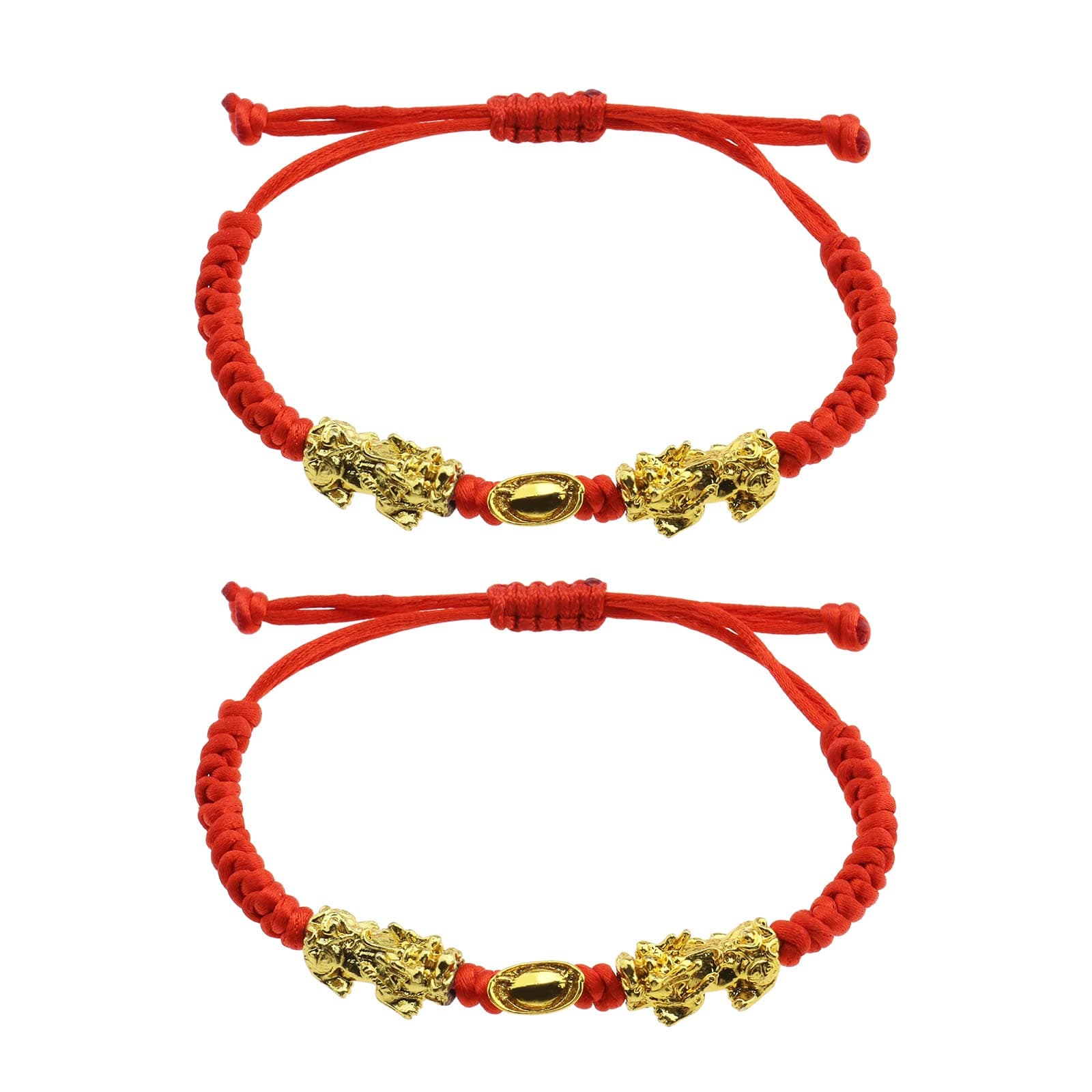 2pcs Double Pi Xiu/Pi Yao Golden Wealth Ingot Red String Bracelet for Women Men Family Friend Adjustable Jewelry Attract Wealth and Good Luck
