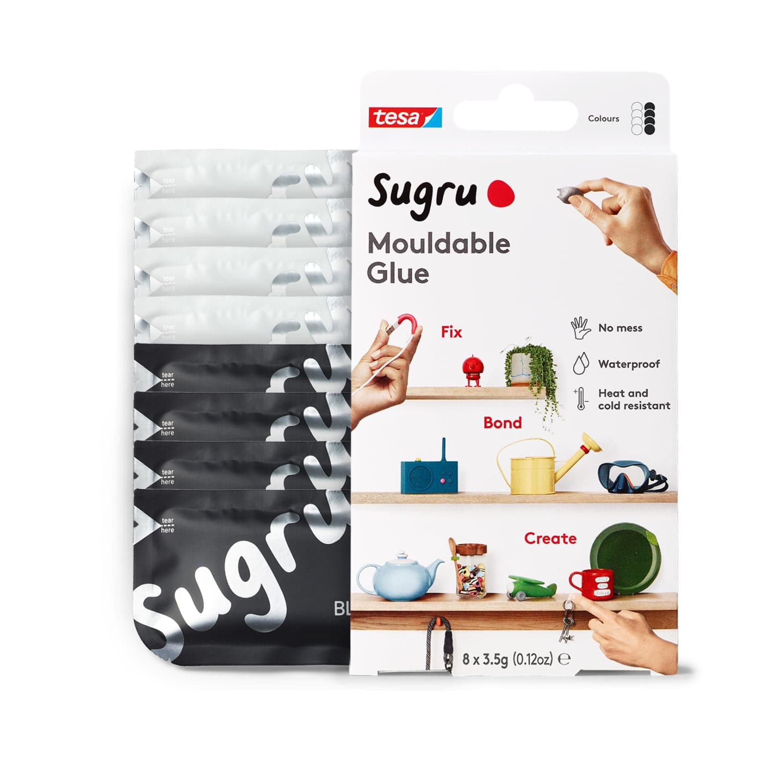 Sugru Moldable Multi-Purpose Glue For Creative Fixing And Making, 8-Pack, Black & White, 9 Ounce