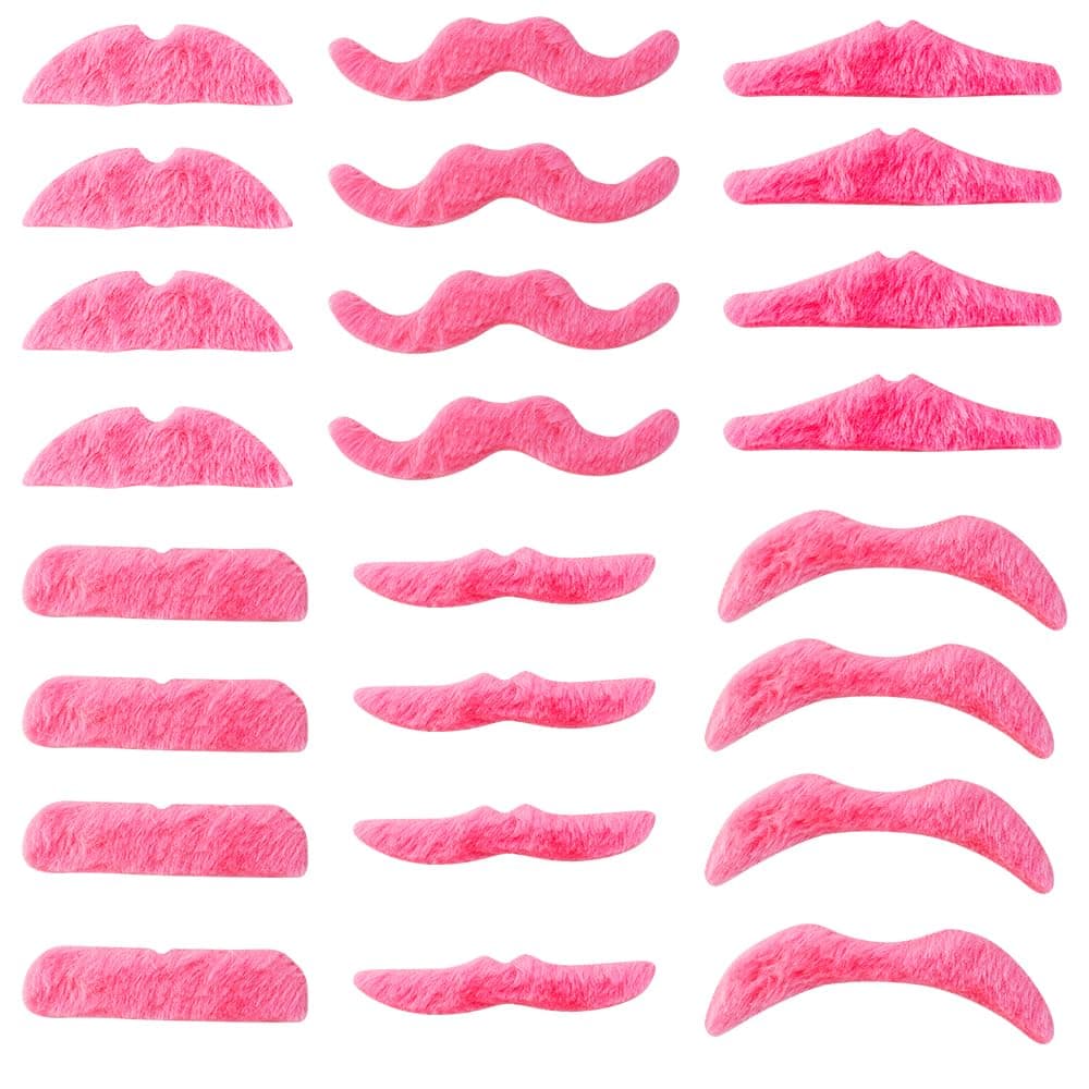 24 Pcs Pink Self Adhesive Mustaches Hot Pink Self Adhesive Party Mustaches Fake Pink Mustaches Beard Costume Accessory Pink Sticker Mustache Assortment Costume Accessories Party Supplies