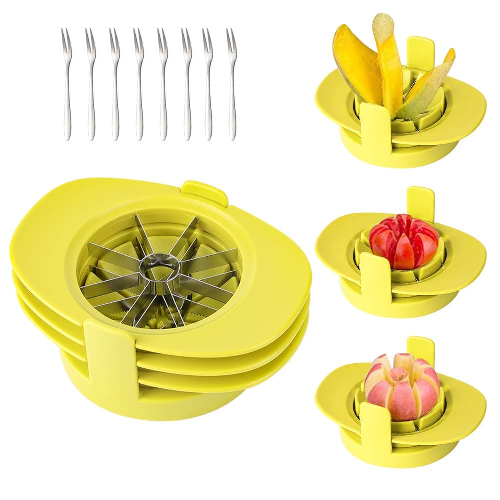 Apple Corer and Divider, GIPTIME 4-in-1 Mango Slicer Tomato Cutter with Common Base, Kitchen Fruit Corer Slicer Cutter with 8 Fruit Forks for Apple, Mango, Orange, Gift for Mother and Wife