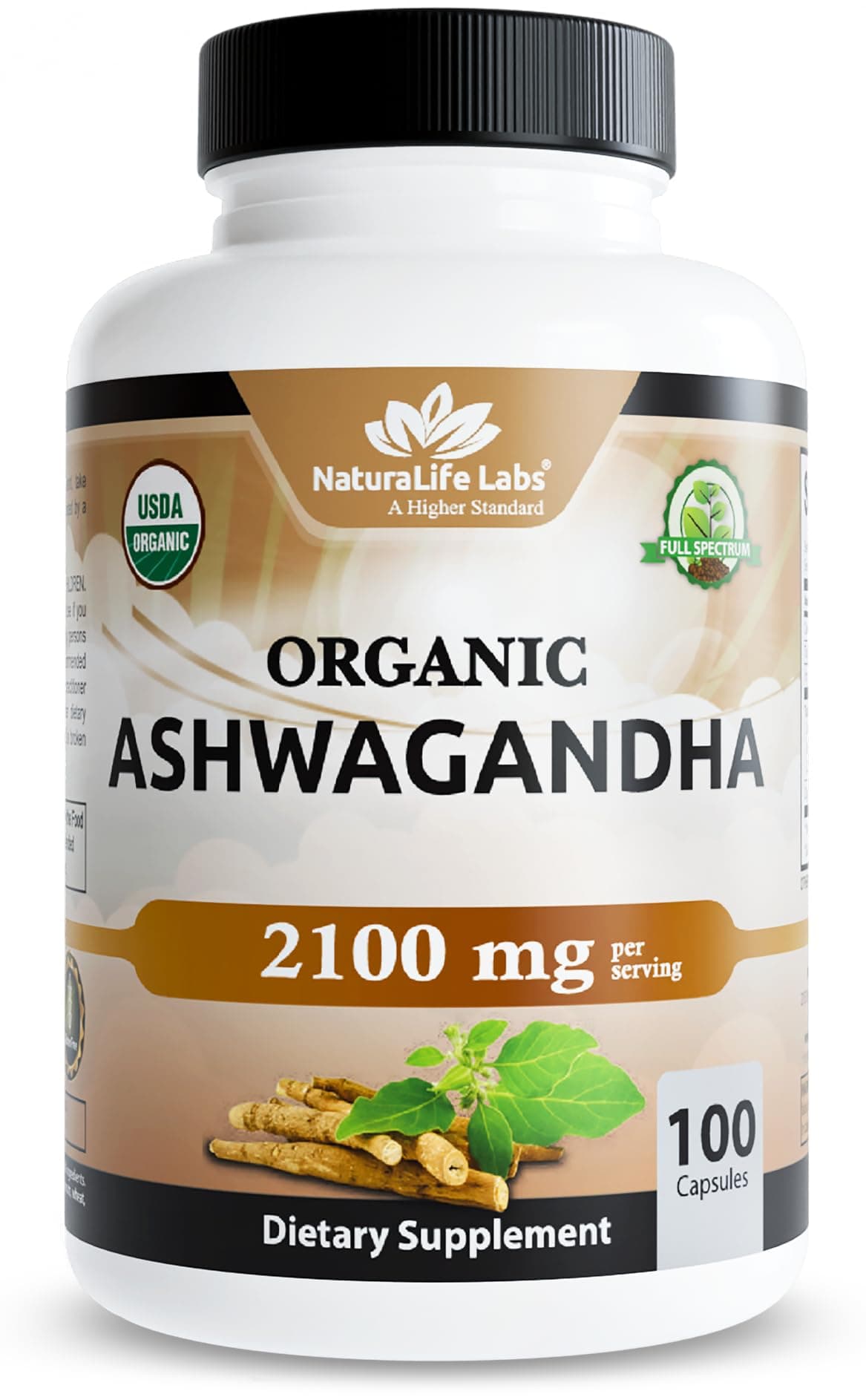 Organic Ashwagandha 2,100 mg - 100 Vegan Capsules Pure Organic Ashwagandha Powder with Black Pepper Extract - Natural Anxiety Relief, Mood Enhancer, Immune & Thyroid Support, Anti Anxiety