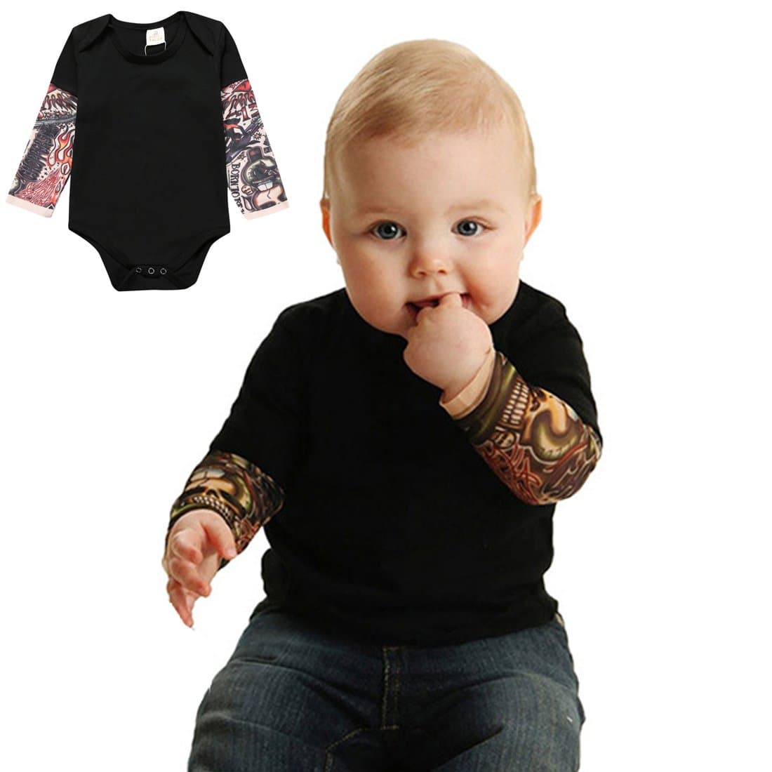 PAUBOLIFake Tattoo Sleeve Shirt Bodysuit for Baby Boy Girls 3-24 Months