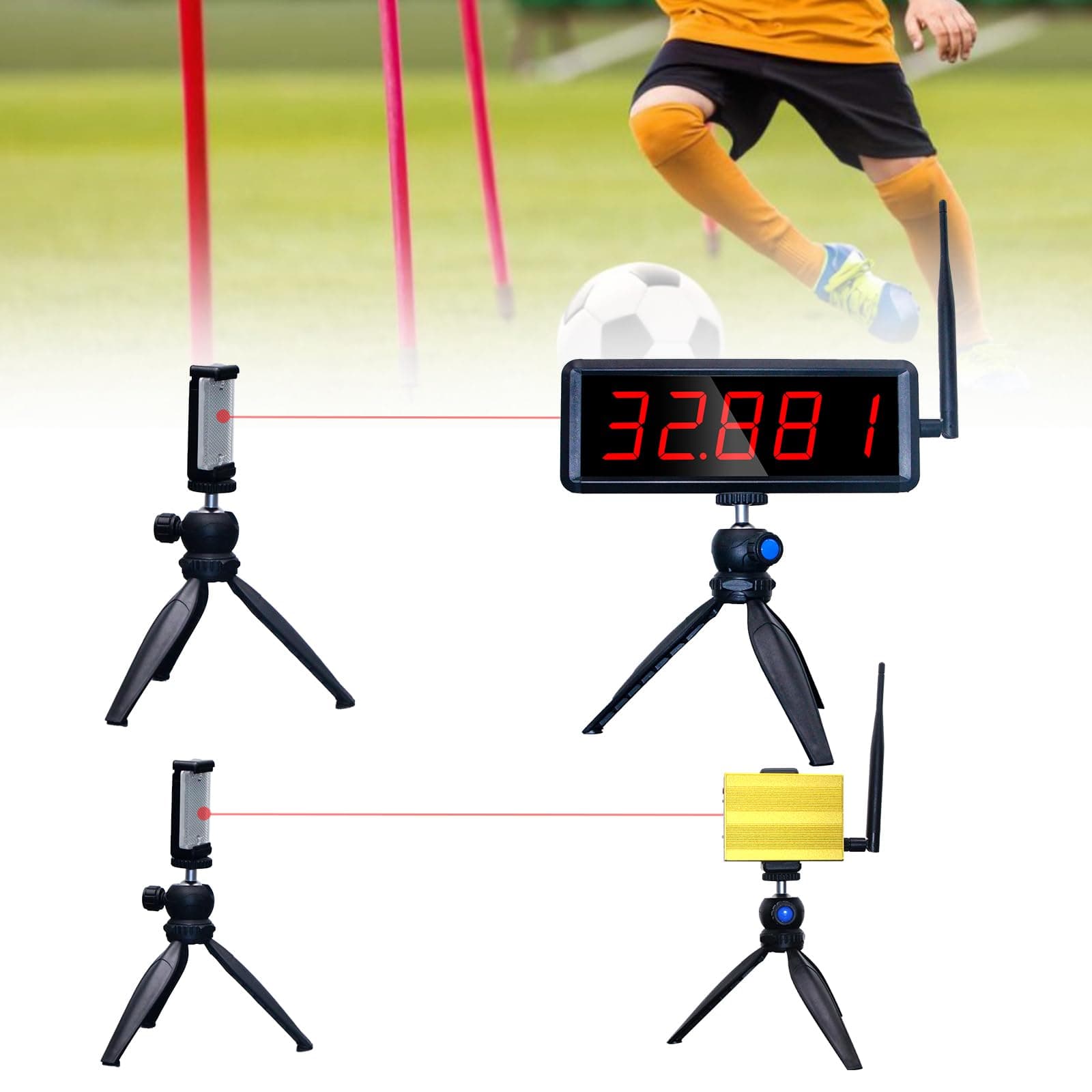 Wireless Laser Timer for Sprints, Stopwatch for Track 40 60 Yard Dash, Laser Sprint Timer System, Race Clock for Running/Track Field/Speed Tranning(Low Stand)
