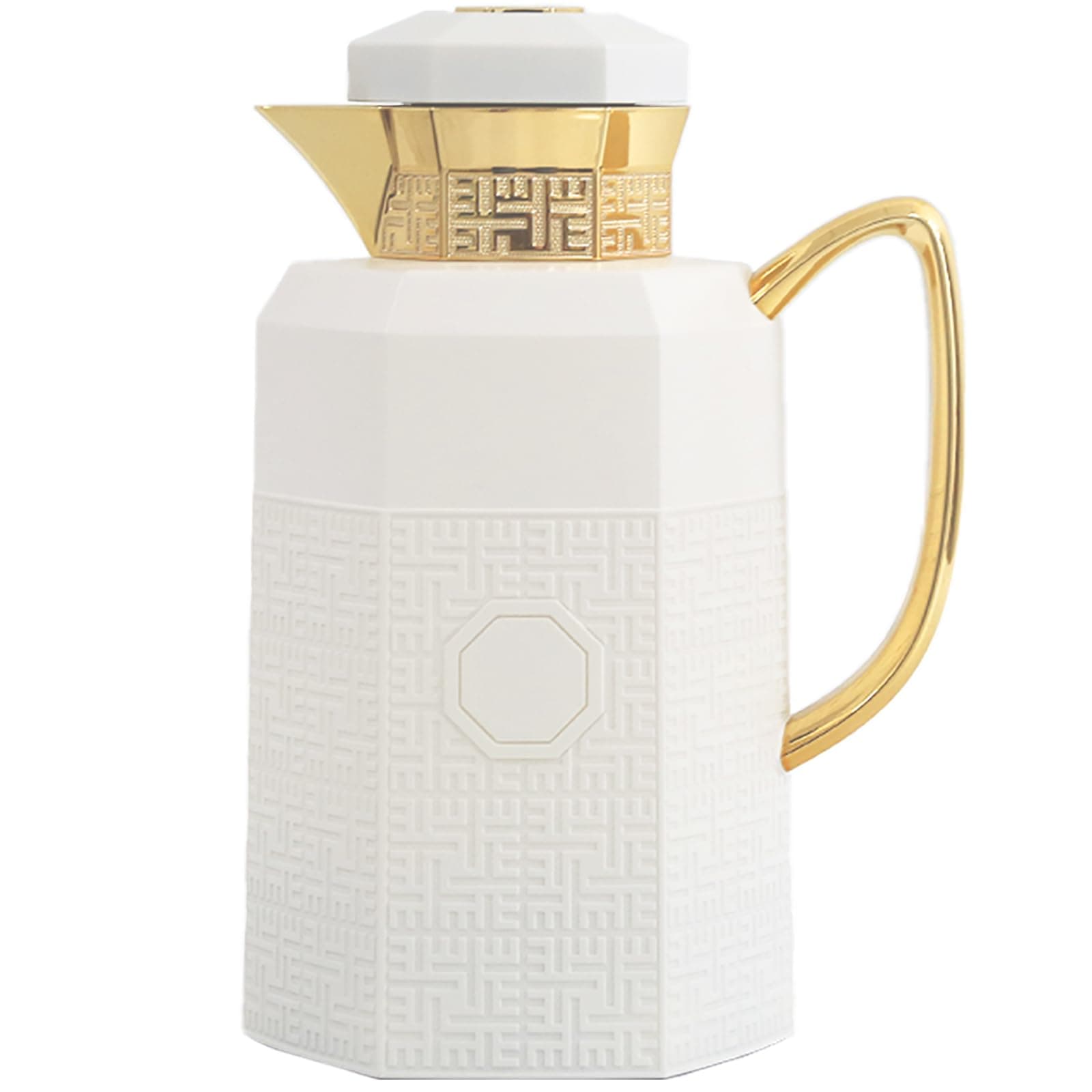 Generic Insulated Coffee Carafe,34 oz,Luxury Coffee Pot,Arabian Style Vacuum Thermal Carafe Insulated Flask for Coffee Hot Cold Drink Tea,Moving and Housewarming Gift,White-Gold, OVP-1000-WG