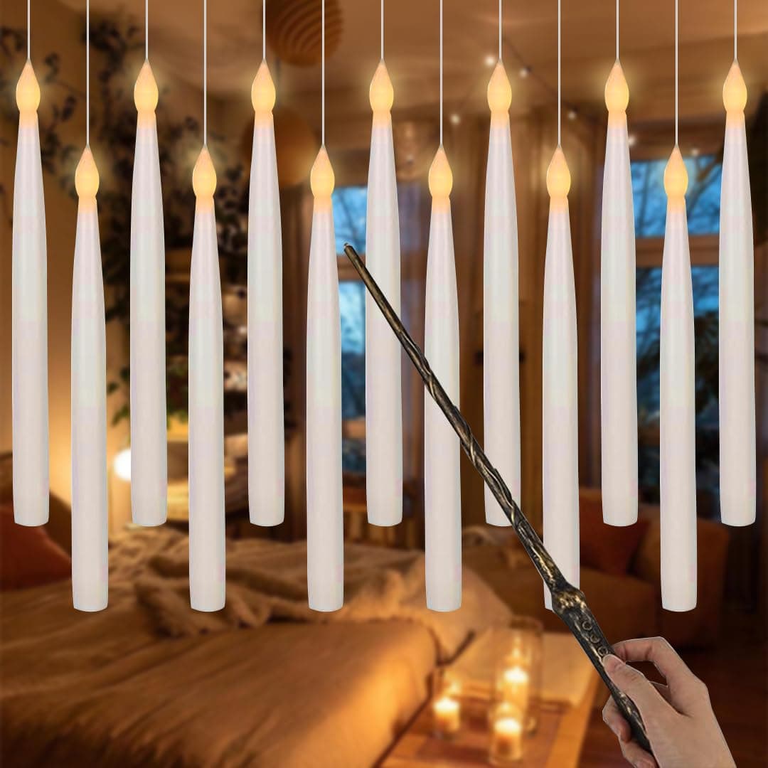 Chronos Lumos Floating Taper Candles with Wand | Pack of 12