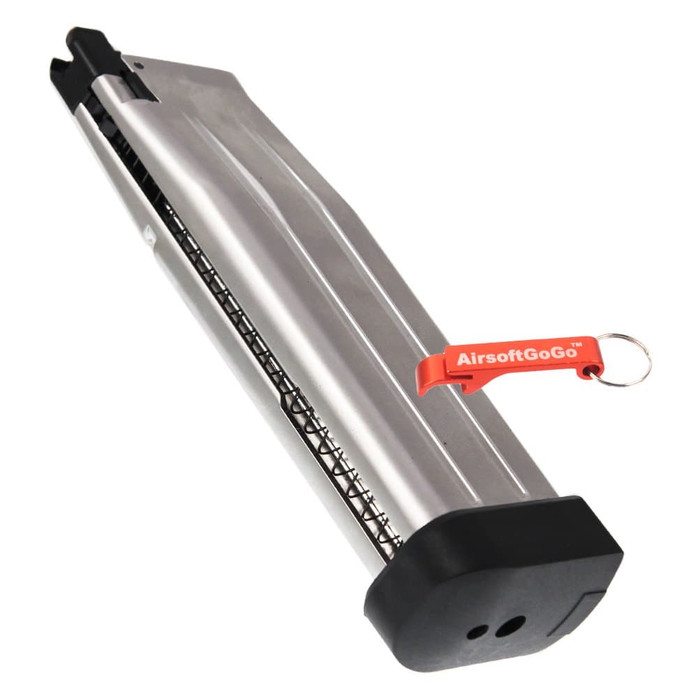 AW Custom 30rds HXMG06 Hi-Capa 5.1 Gas Magazine for Marui/WE Airsoft GBB (Silver) - Keychain Included