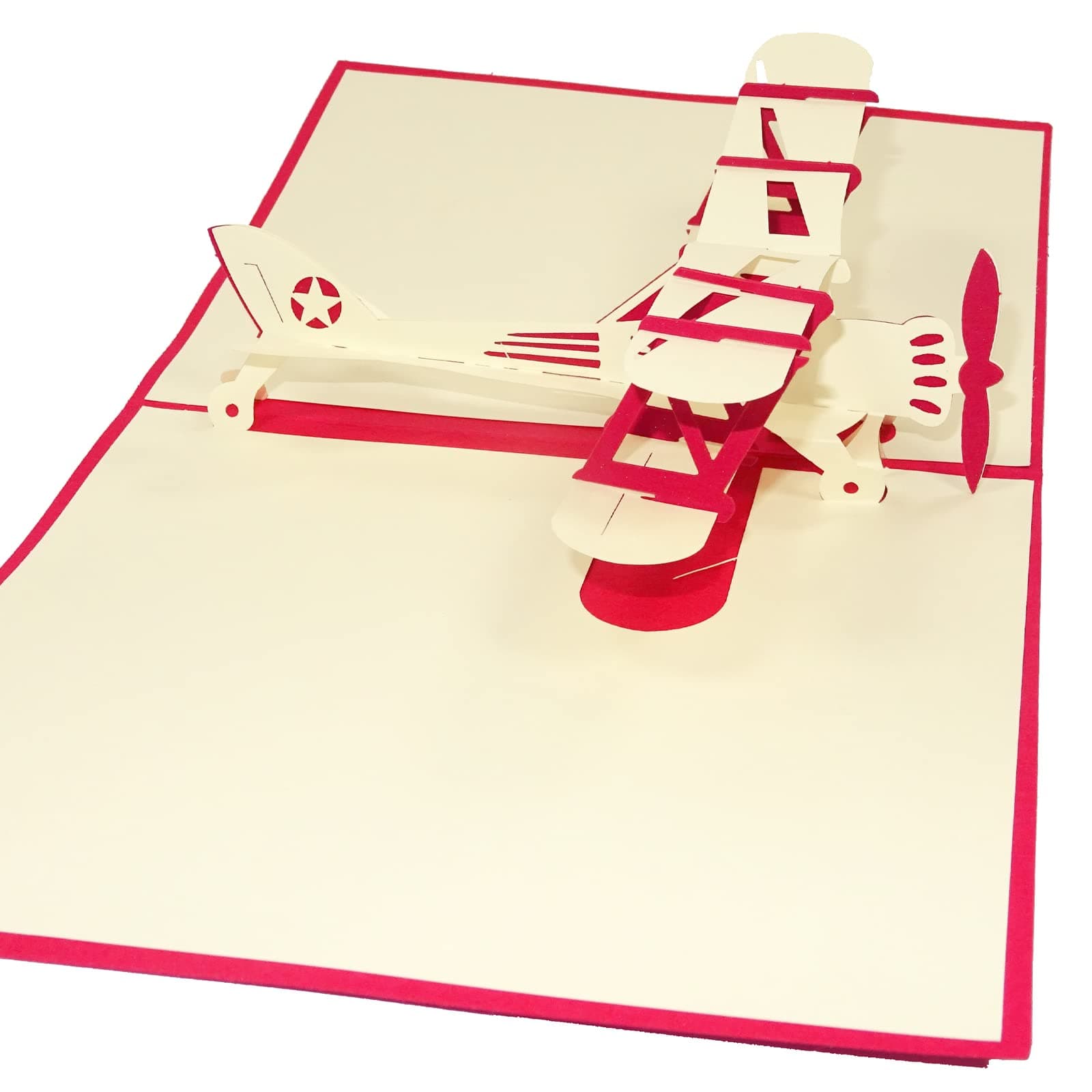 Airplane Design 3D Pop Up Card Greeting Card Birthday Card Plane Card Retro Biplane Gift Vintage Aeroplane Gift Pilot Gift (Red)