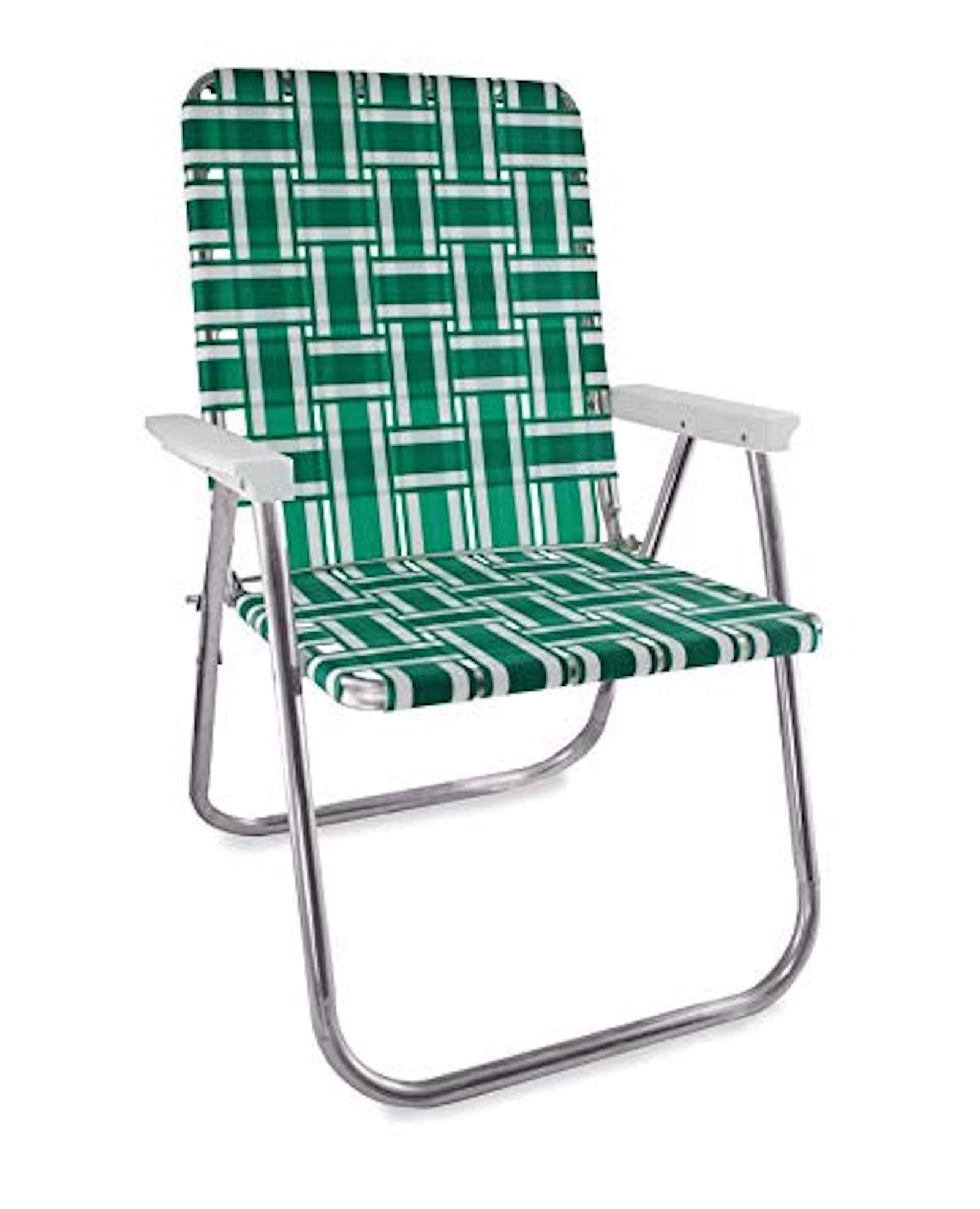 Lawn Chair USA Folding Aluminum Outdoor Patio Lawn Chair | Heavy-Duty Webbed Chairs for Camping, Sports, Beach, Yard & Tailgating | Lightweight Portable | Classic - Green and White with White Arms