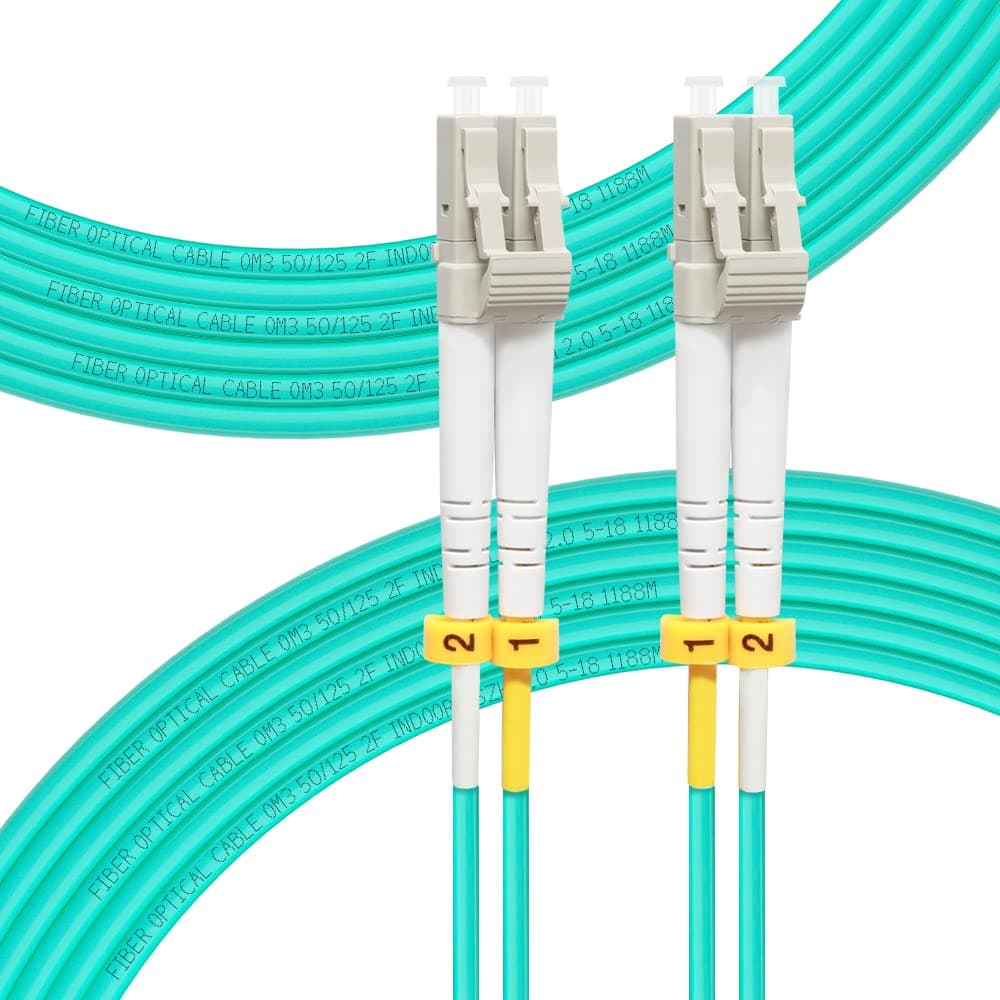 FLYPROFiber- LC to LC Fiber Patch Cable OM3 15M, Length Options: 0.2m-200m, 10GB/40GB Multimode Duplex Fiber Optic Cable Cord, 50/125um, LSZH-15Meter(49ft)
