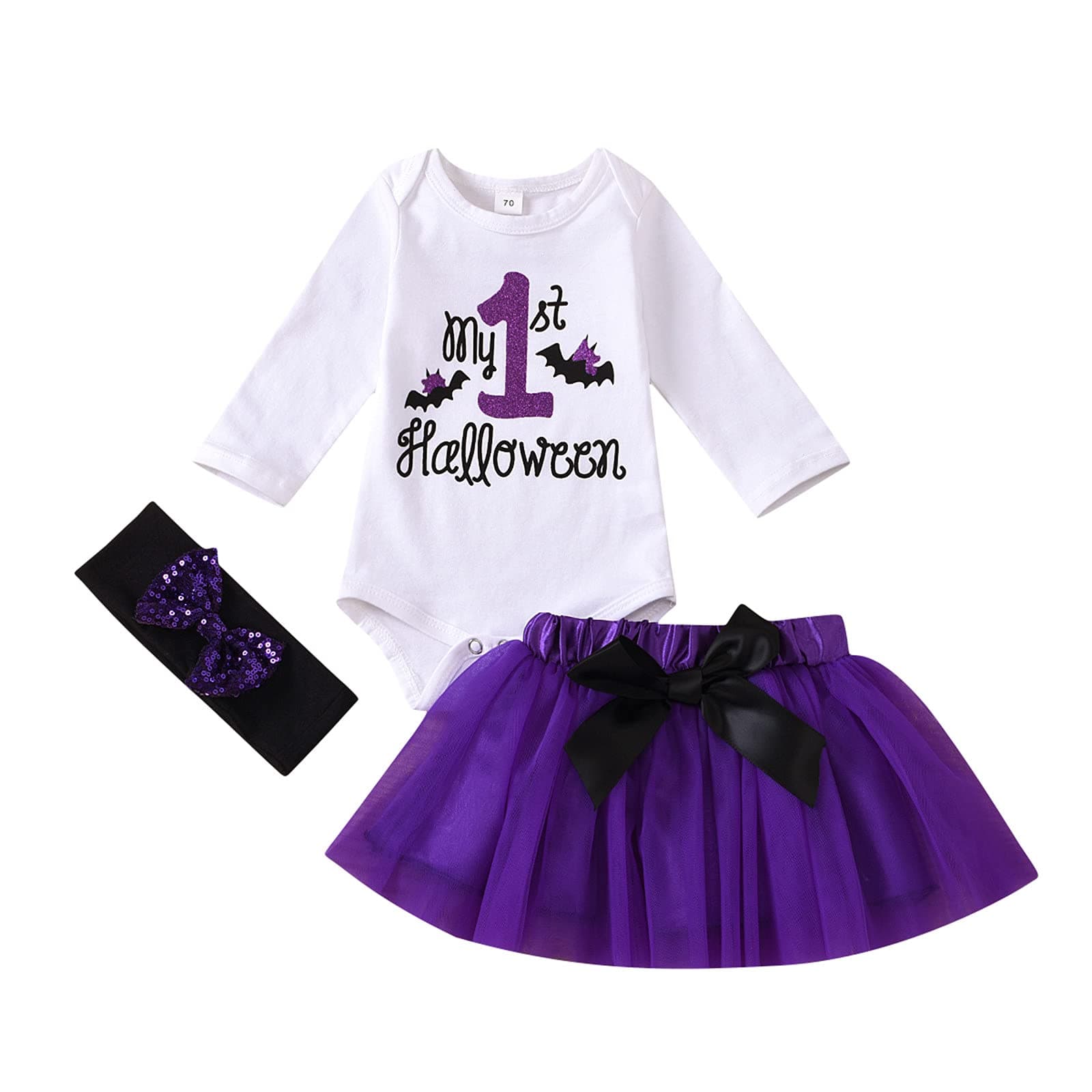 BiuBuy Twin Baby Girl Gifts Toddler Baby Kids Girls Halloween Plaid Tops Pumpkin Skirts Set Outfits Toddler (Purple #9, 70)
