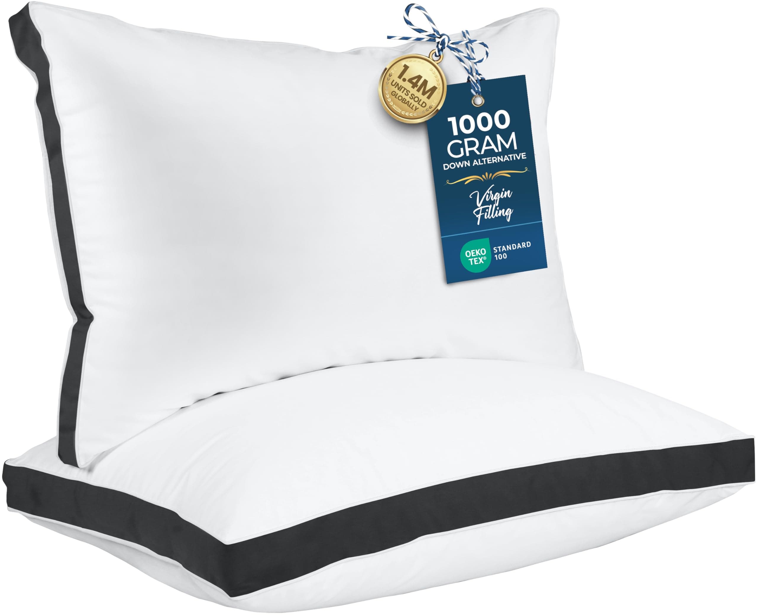 Utopia Bedding Bed Pillows for Sleeping Queen Size (Black), Set of 2, Soft & Fluffy Pillow with Down Alternative Filling, Cooling, Hotel Quality, Gusseted Pillow for Back, Stomach or Side Sleepers